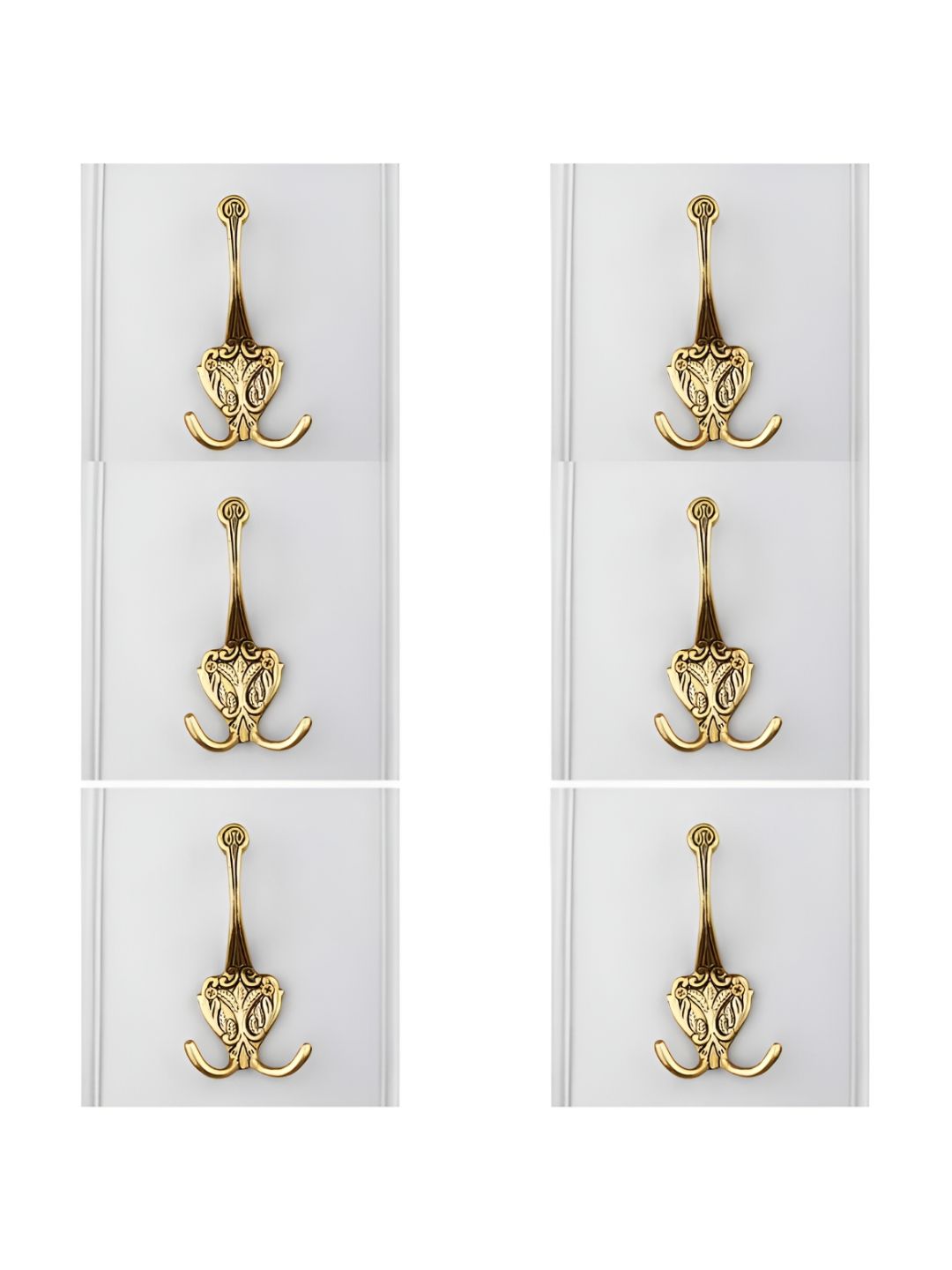 IndianShelf Gold-Toned & Black 6 Pieces Floral Brass Wall Hooks-image-25