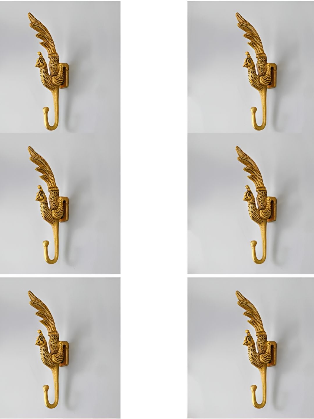 IndianShelf Gold-Toned 6 Pieces Brass Peacock Wall Mounted Hooks Door Hangers For Clothes-picture-46