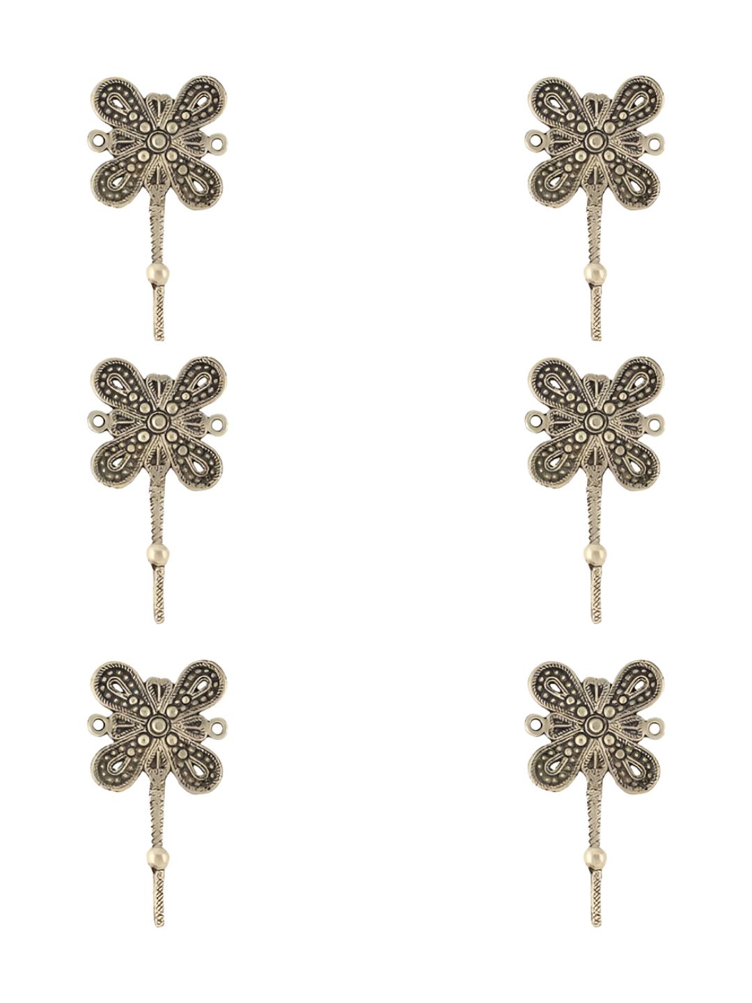 IndianShelf Gold-Toned 6 Pieces Floral Printed Brass Wall Hooks-image-34
