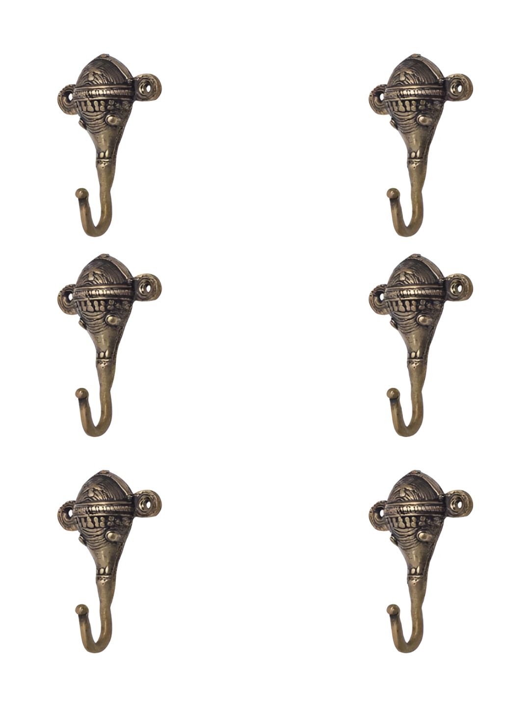 IndianShelf Bronze-Toned & Black 6 Pieces Ganesha Brass Wall Hooks-image-34