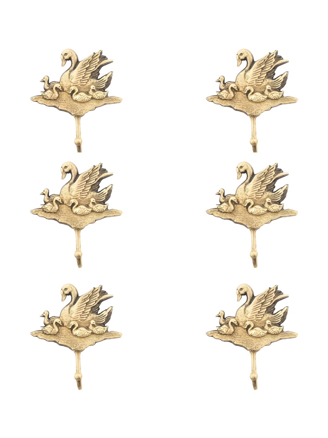IndianShelf Gold Toned 6 Pieces Duck Ducklings Textured Ceramic Wall Hooks-picture-47