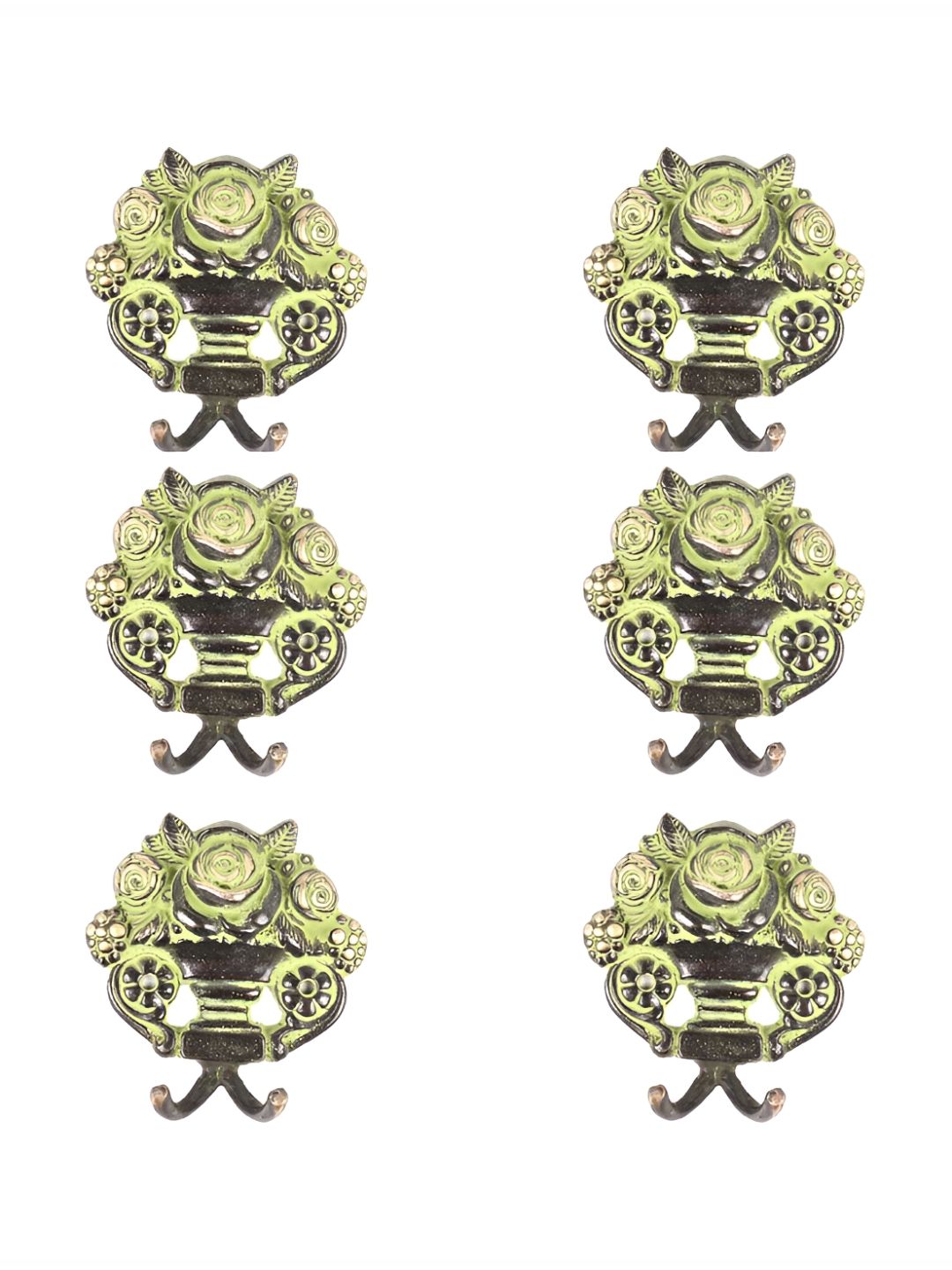 IndianShelf Silver-Toned & Green 6 Pieces Floral Brass Wall Hooks-image-31