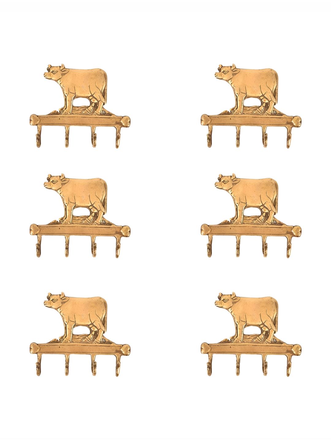 IndianShelf Gold-Toned 6 Pieces Brass Cow Wall Hanger Key Hooks-image-21
