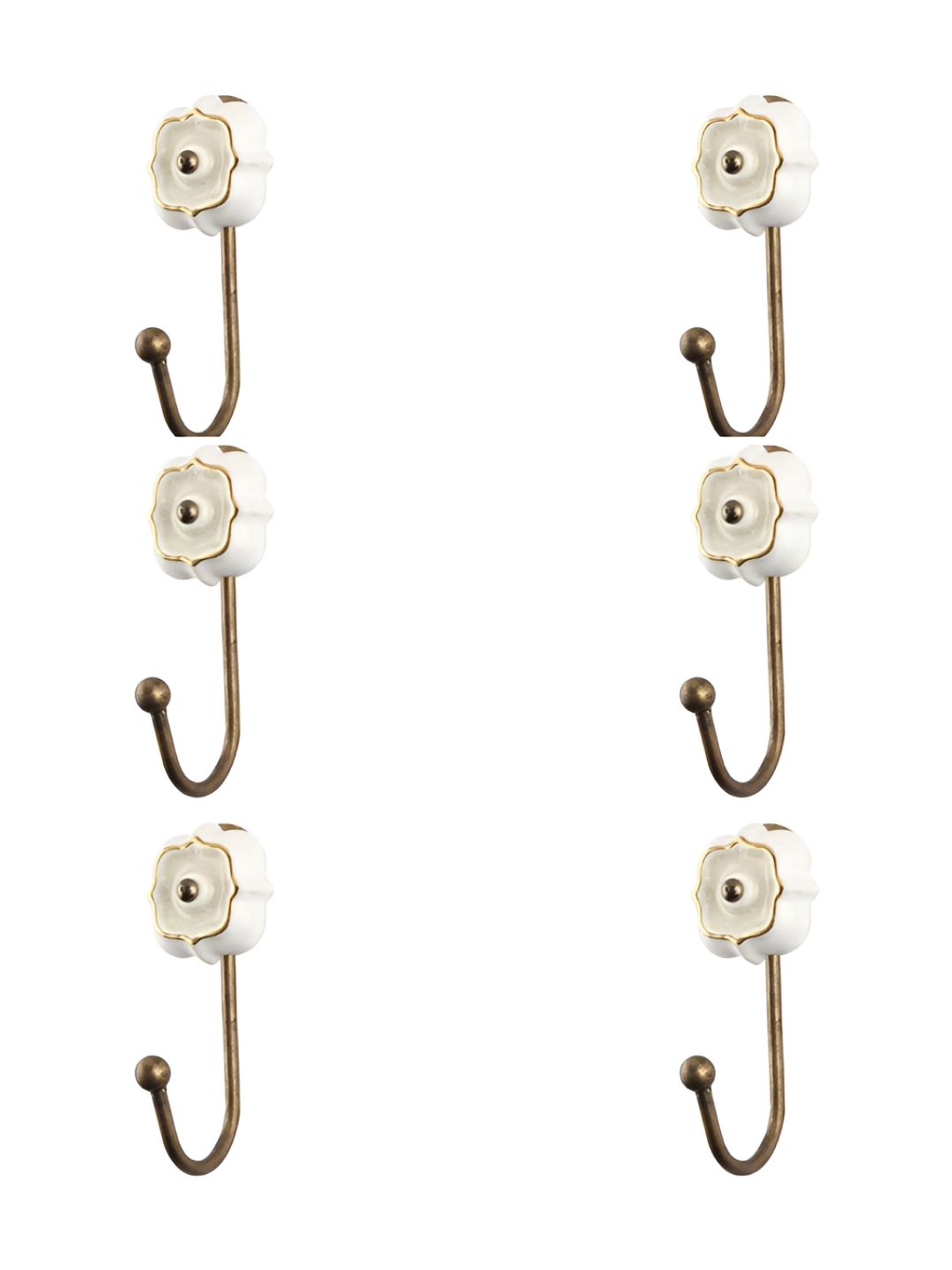 IndianShelf White & Gold Toned 6 Pieces Textured Ceramic Wall Hooks-image-34