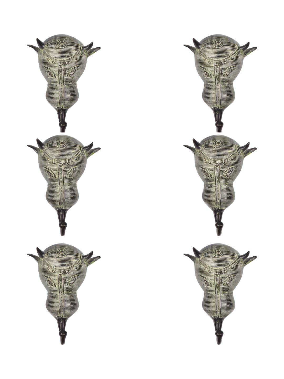 IndianShelf Bronze & Green 6 Pieces Brass Tribal Bull Face Hooks-image-28