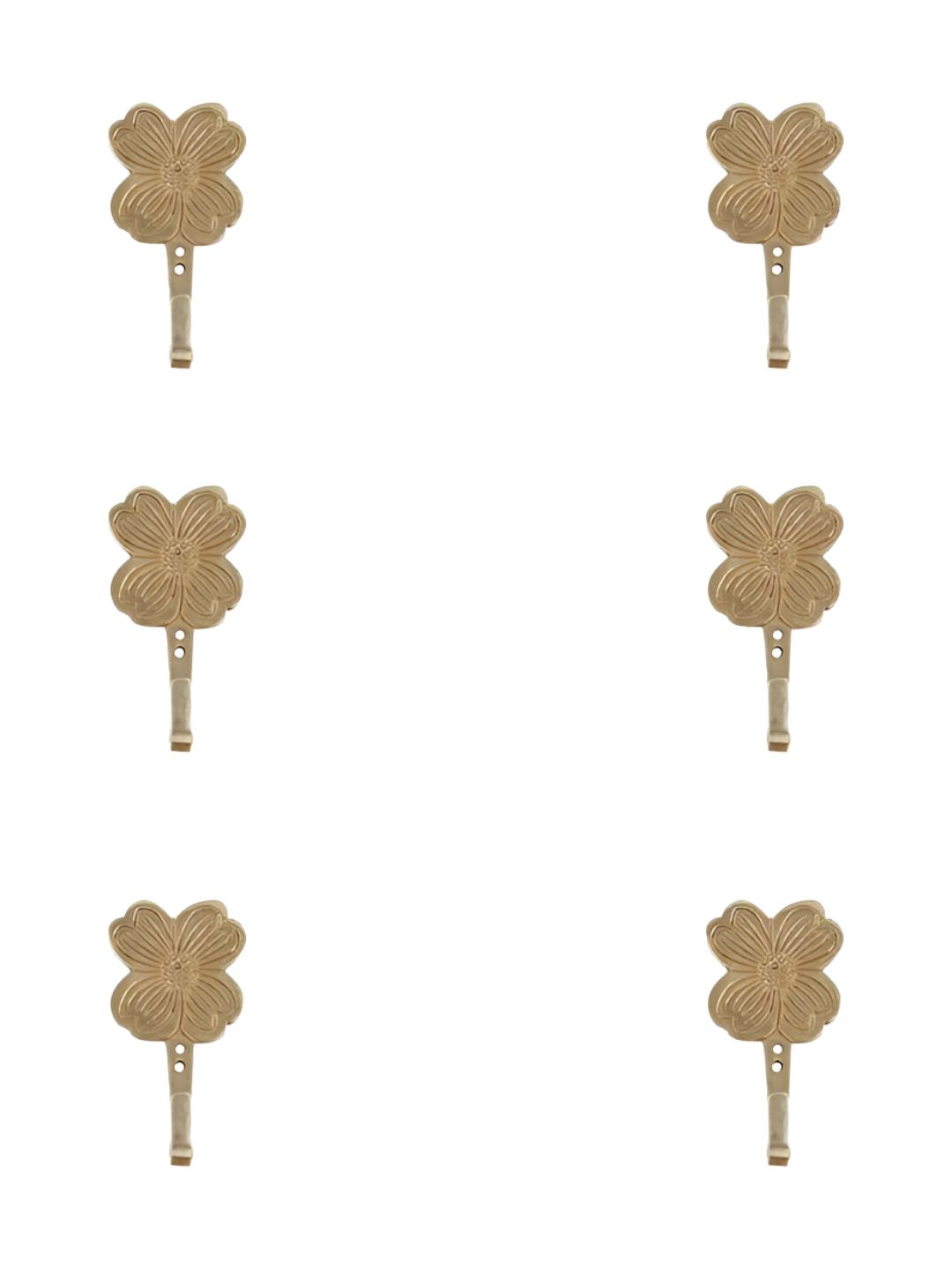 IndianShelf Goldtoned 6 Pieces Brass Floral Textured Wall Hooks-picture-52