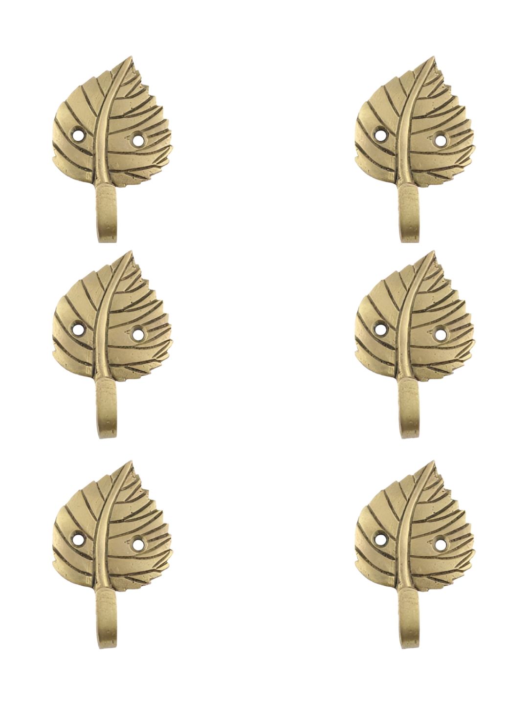 IndianShelf Gold-Toned & Black 6 Pieces Leaf Brass Wall Hooks-image-38