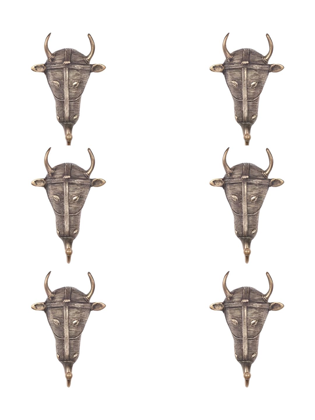 IndianShelf Bronze 6 Pieces Brass Tribal Bull Face Wall Hooks-image-17