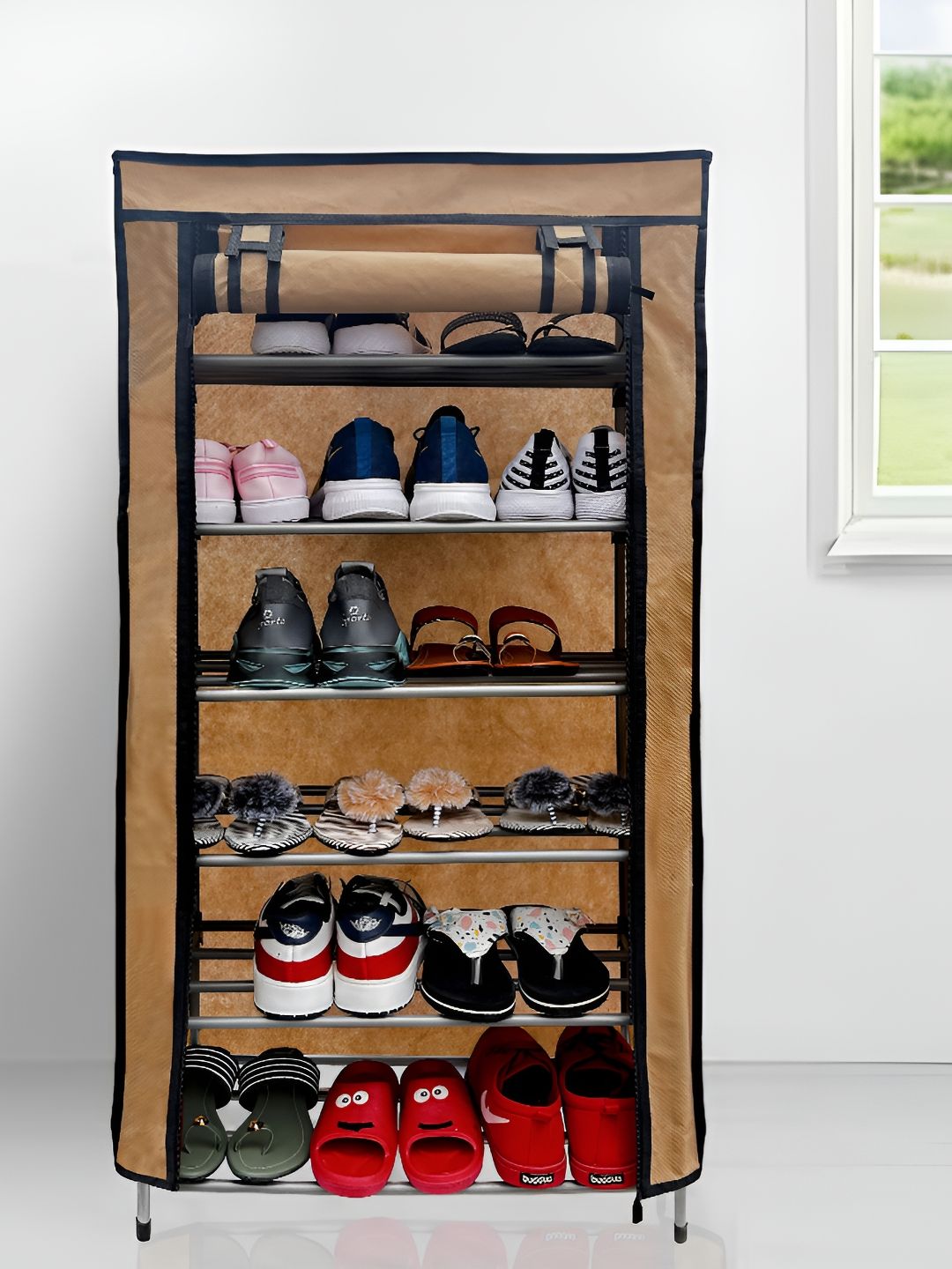 Rmerchants Beige & Black 6-Tier Rectangular Shoes Rack-image-8