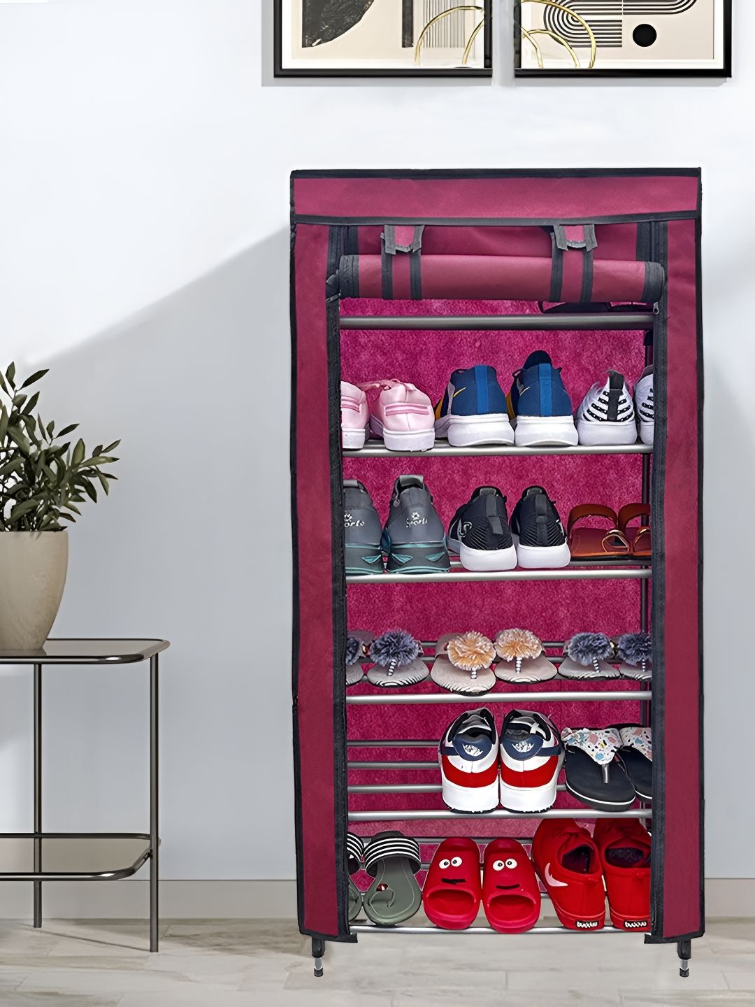 Rmerchants Maroon & Black 6-Tier Rectangular Shoes Rack-image-6