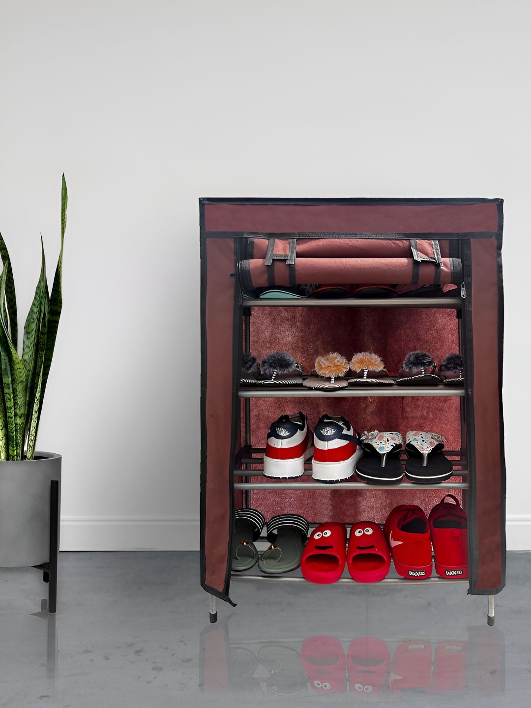 Rmerchants Maroon & Black 4-Tier Rectangular Shoes Rack-image-25