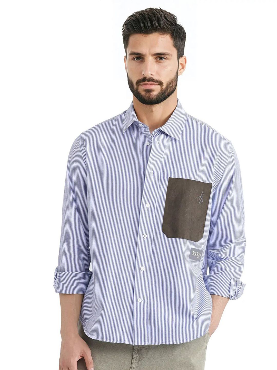 RARE RABBIT Men Comfort Spread Collar Vertical Striped Cotton Casual Shirt-picture-13