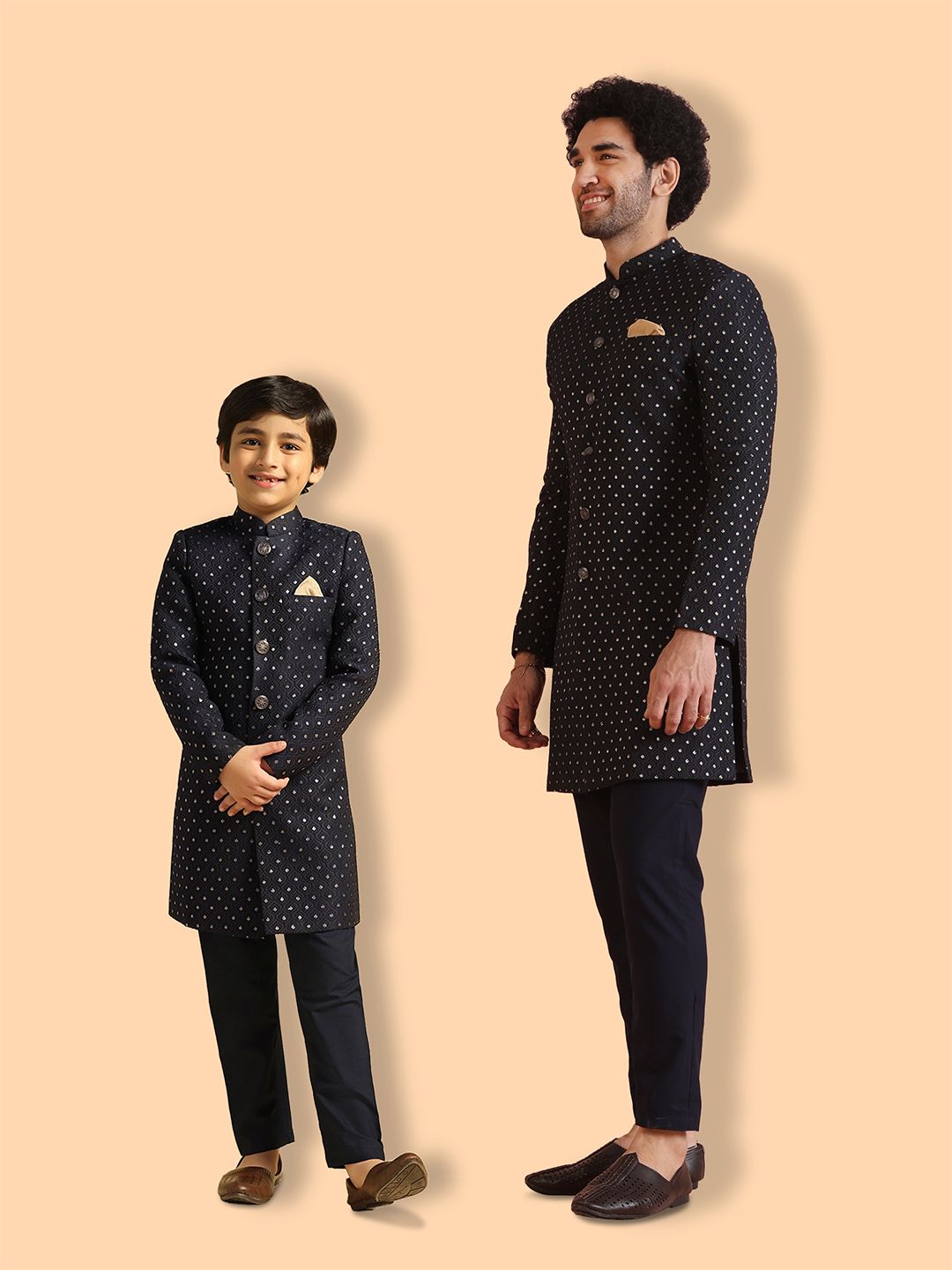 KISAH Boys Embroidered Mandarin Collar Sherwani Set-picture-23