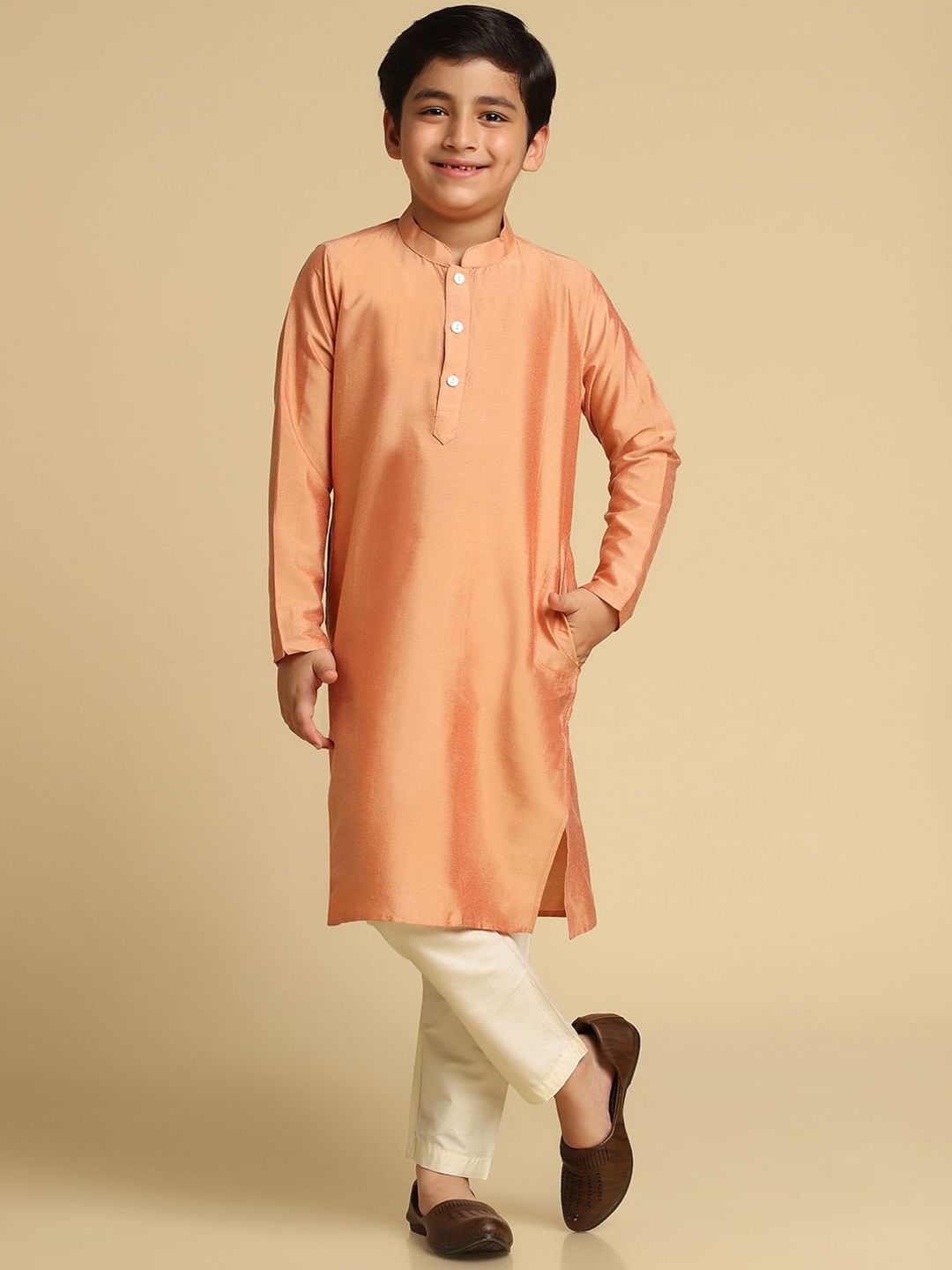 KISAH Boys Mandarin Collar Kurta with Pyjama & Nehru Jacket-picture-41