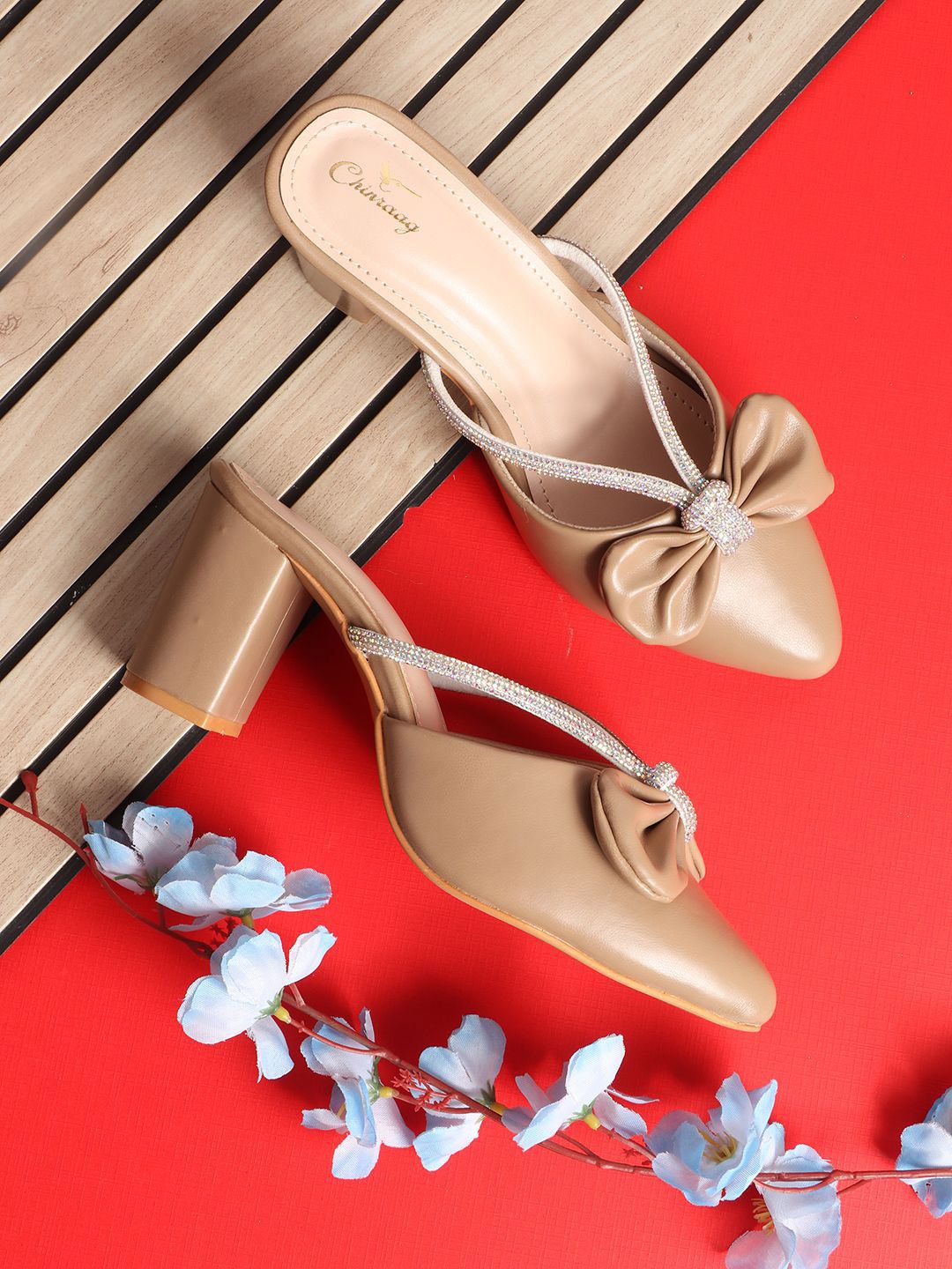 CHINRAAG Women Striped Block Sandals with Bows-image-45