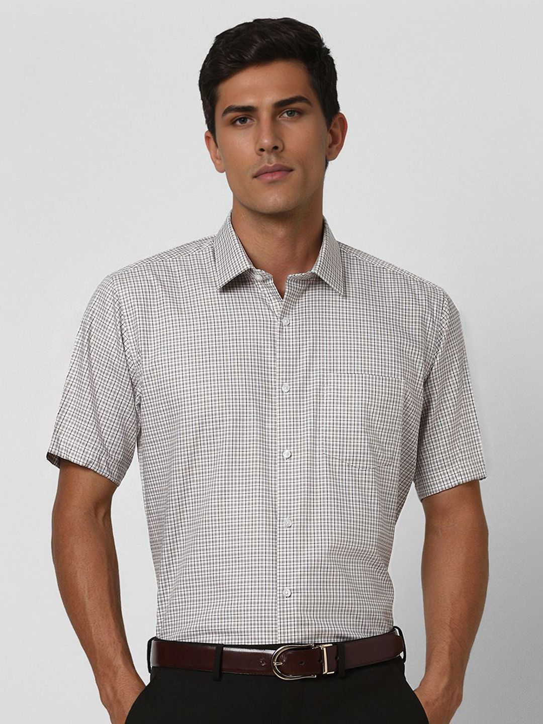 Van Heusen Men Spread Collar Micro Checked Cotton Slim Fit Formal Shirt-picture-25