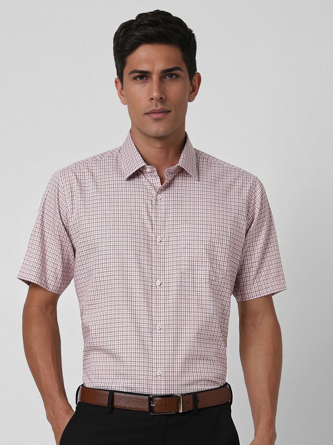 Van Heusen Men Spread Collar Micro Checked Cotton Slim Fit Formal Shirt-picture-20
