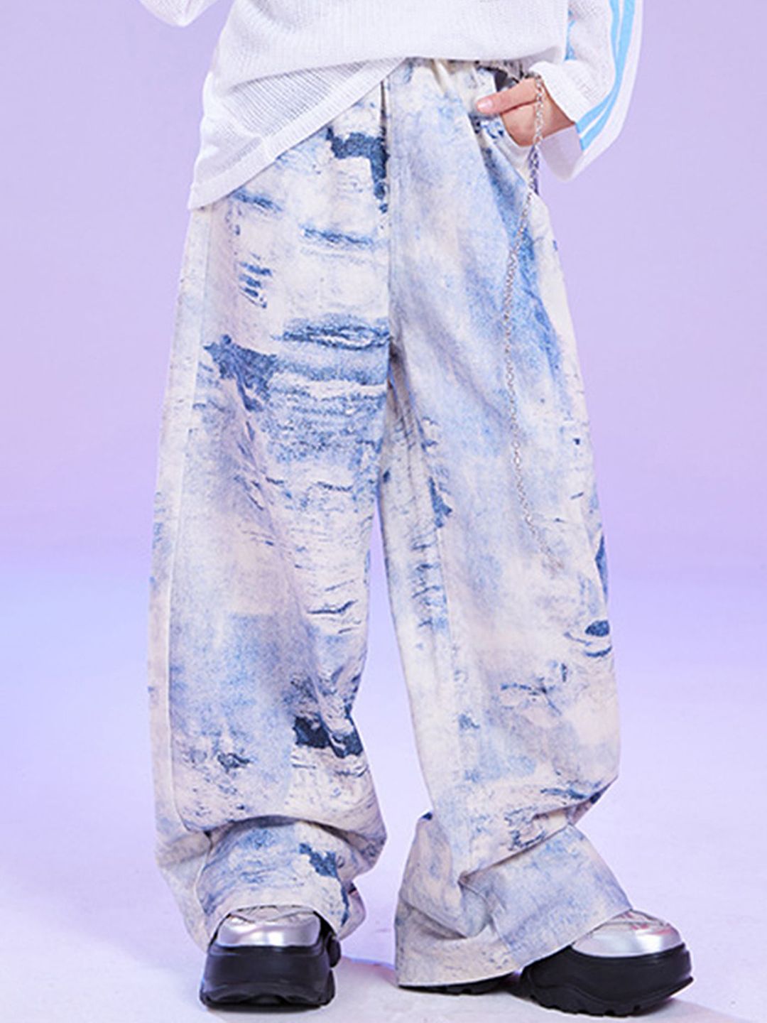LULU & SKY Girls Tie and Dye Printed Straight Fit High-Rise Cargos Trousers-image-18