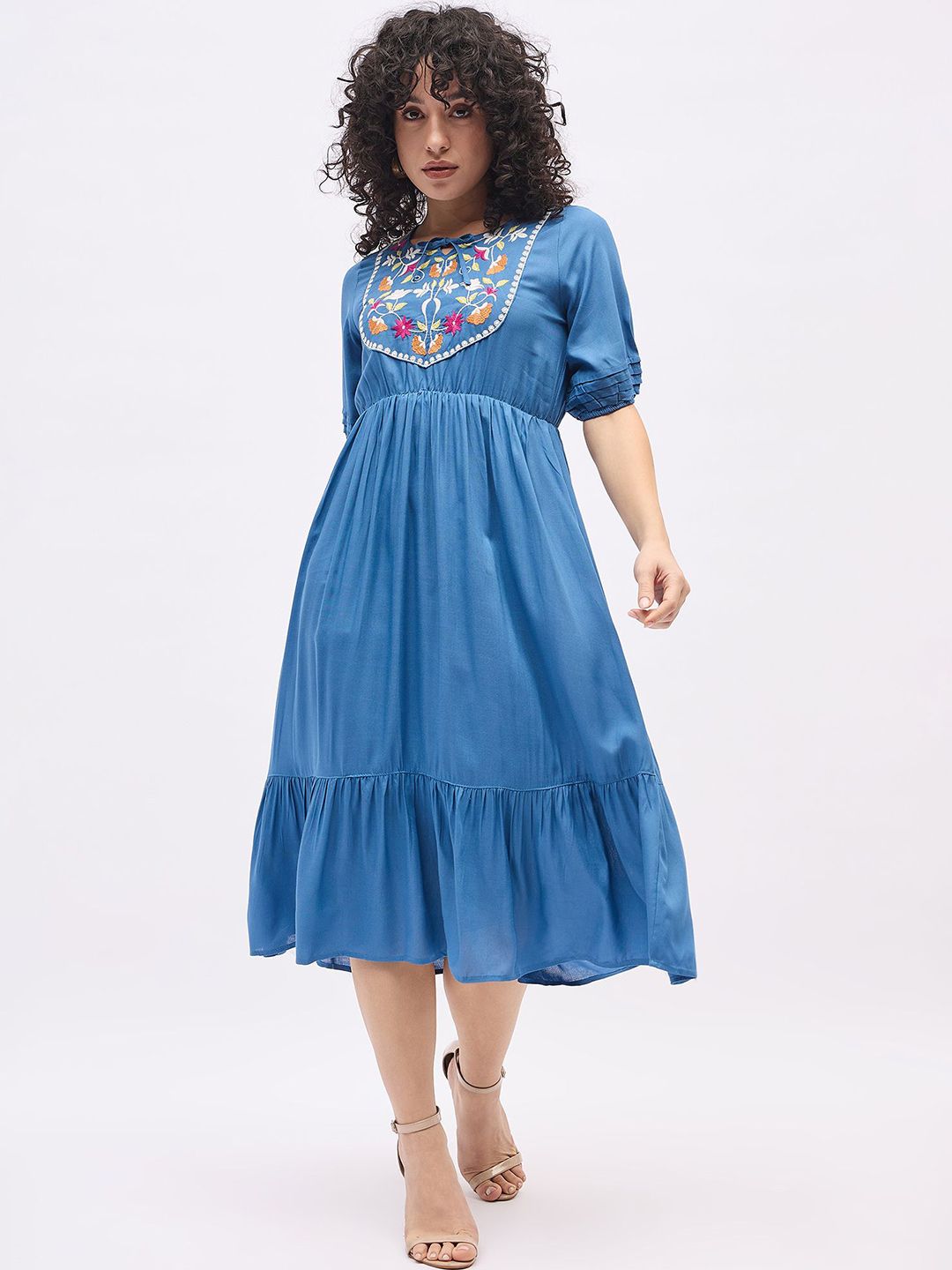 Deewa Women Floral Embroidered Fit & Flare Midi Dress