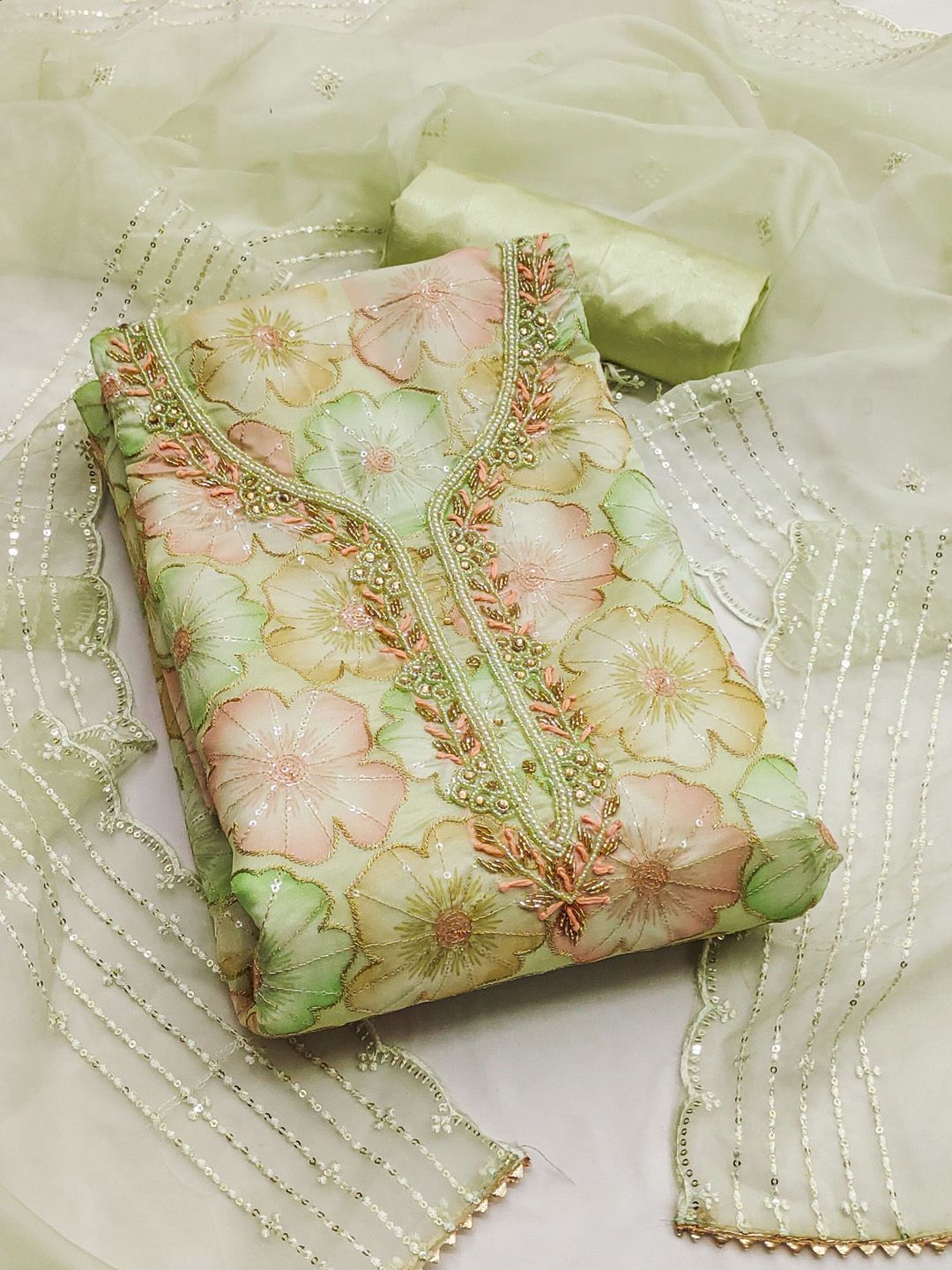 Maroosh Floral Embroidered Beads & Stones Organza Unstitched Dress Material-picture-43