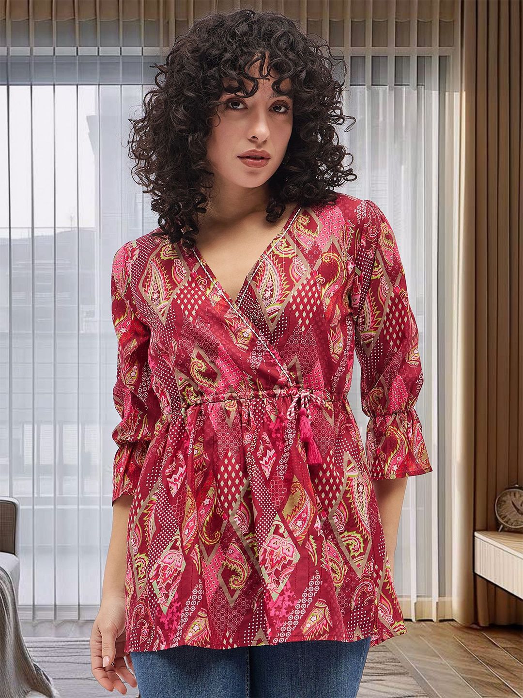 Deewa Women Floral Printed Bell Sleeves Peplum Top-picture-26