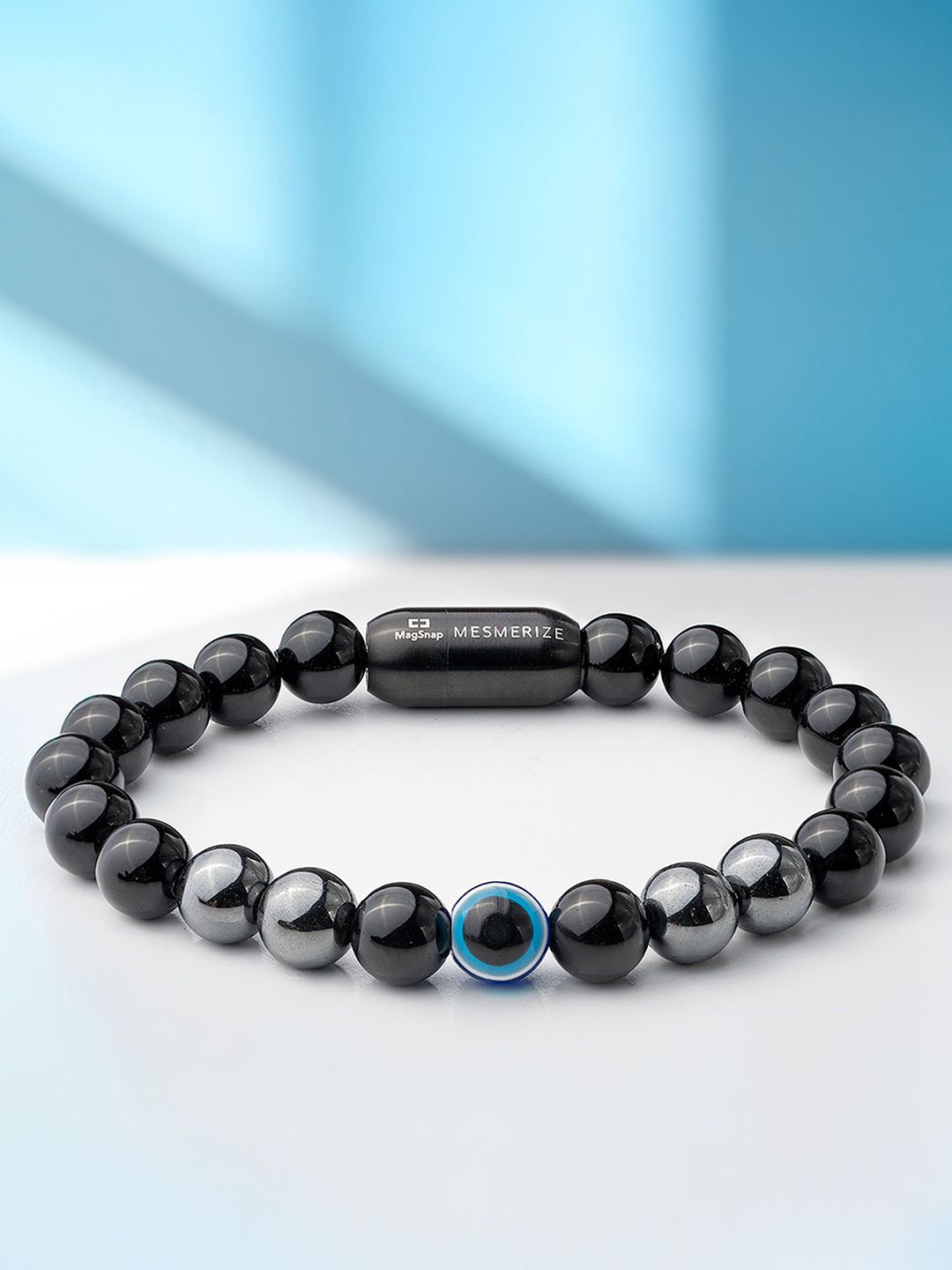 Mesmerize Unisex Protective Evil Eye Hematite Onyx Elasticated Bracelet-image-24