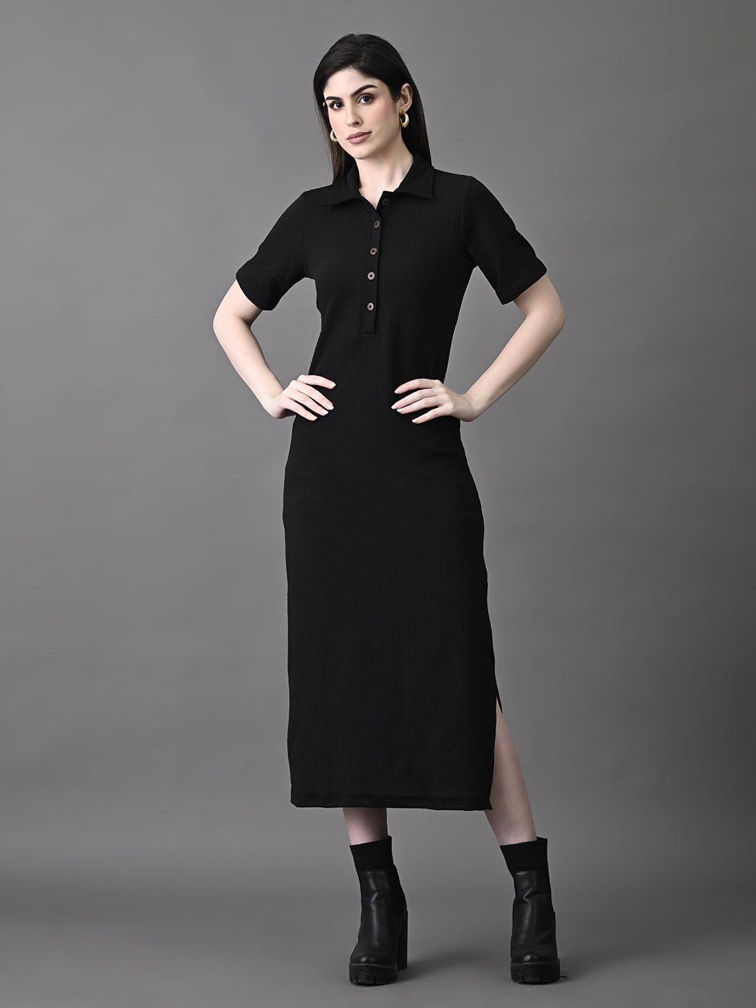 Myshka Puff Sleeve A-Line Midi Dress
