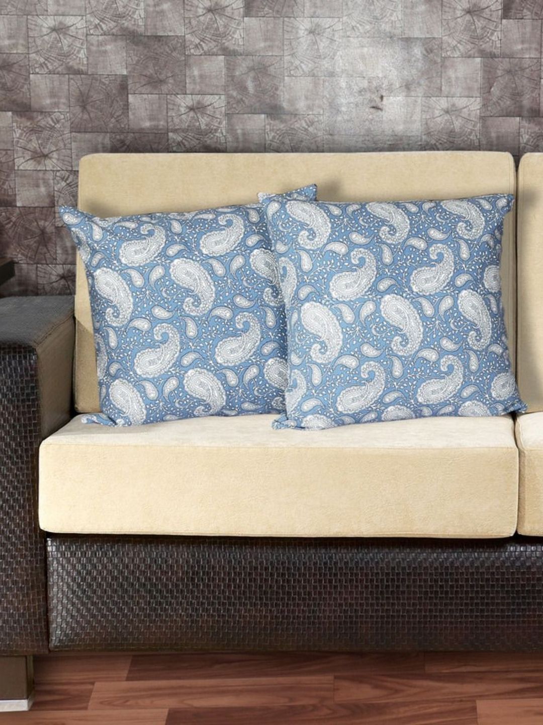 INDHOME LIFE Blue & White 2 Pieces Ethnic Motifs Printed Cotton Square Cushion Covers-picture-12