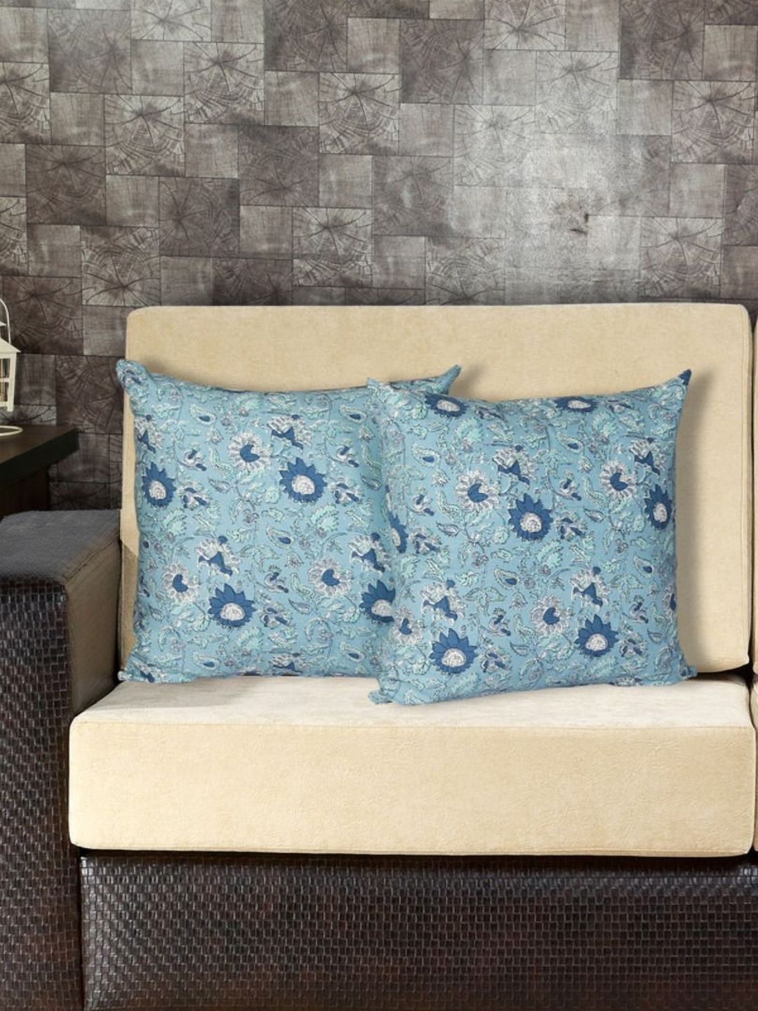 INDHOME LIFE Blue & Navy Blue Set of 2 Ethnic Motifs Square Cushion Covers-picture-15