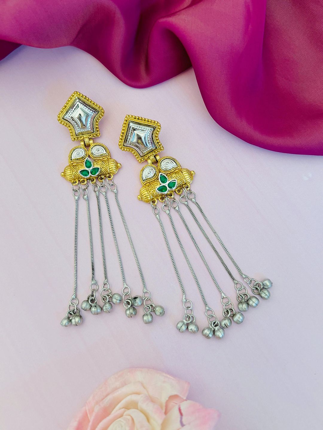 Sangria Silver-Plated Stones Studded Classic Drop Earrings-picture-40