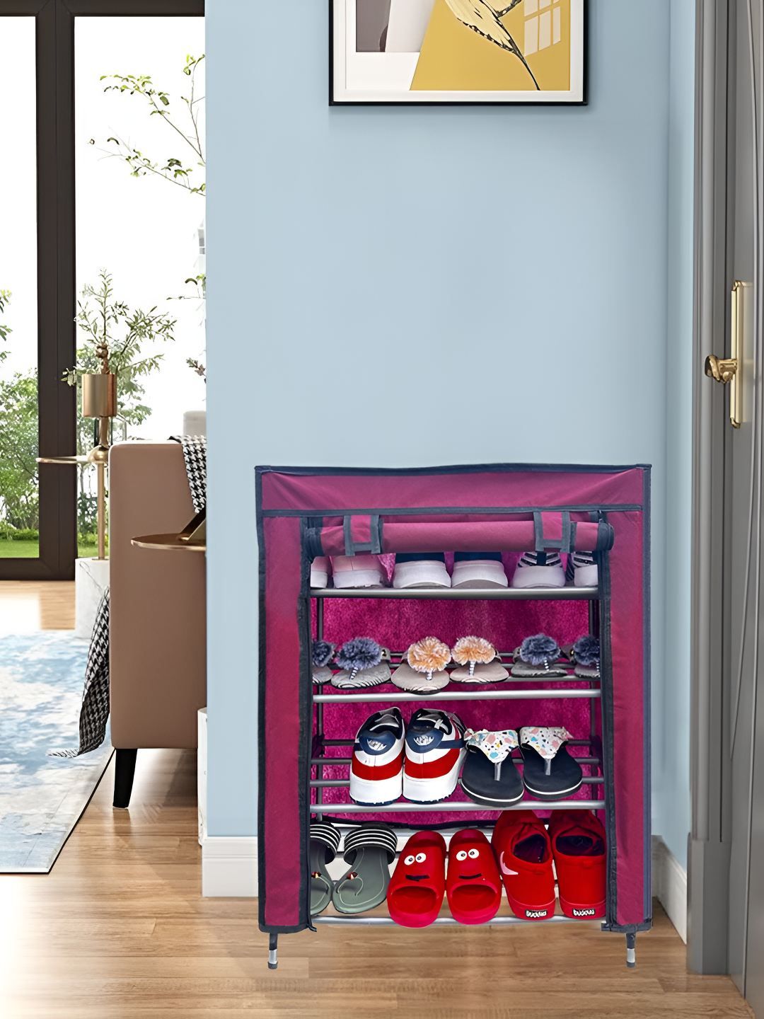 Urban Choice Maroon Metal 4-Tier Rectangle Shoe Rack-image-20