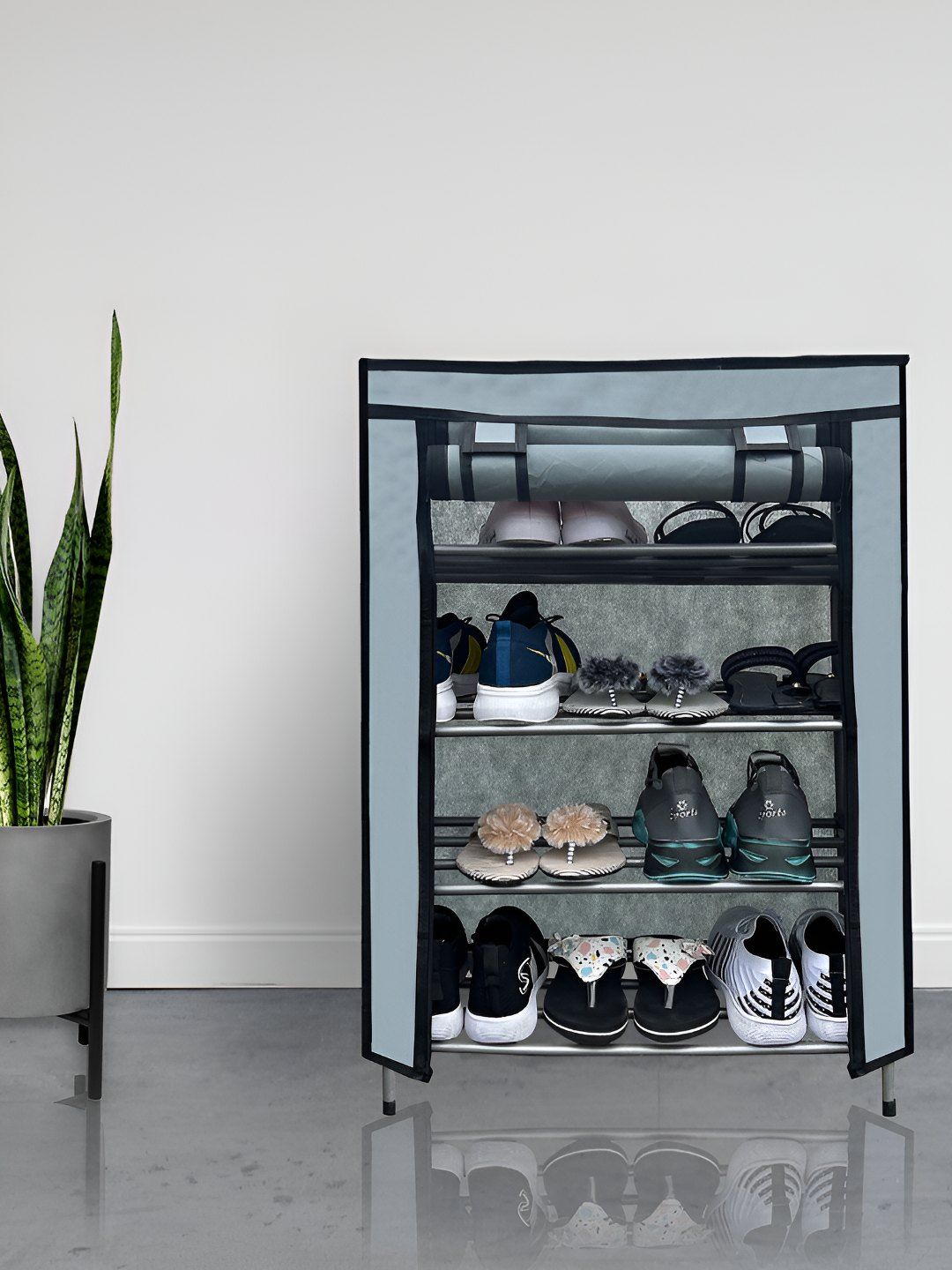 Urban Choice Grey Metal 4-Tier Rectangle Shoe Rack-image-41