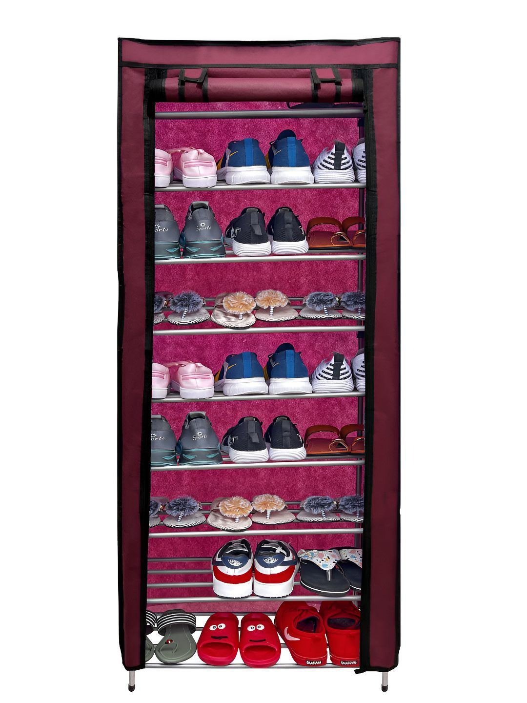 Urban Choice Maroon Textured 9-Tier Shoe Rack