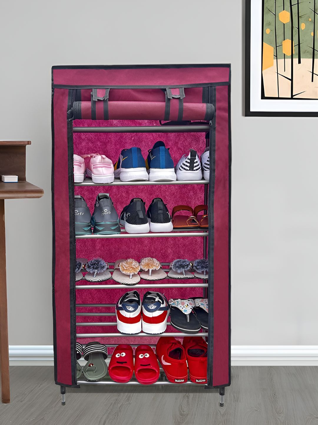Urban Choice Maroon Textured 6-Tier Shoe Rack-picture-25