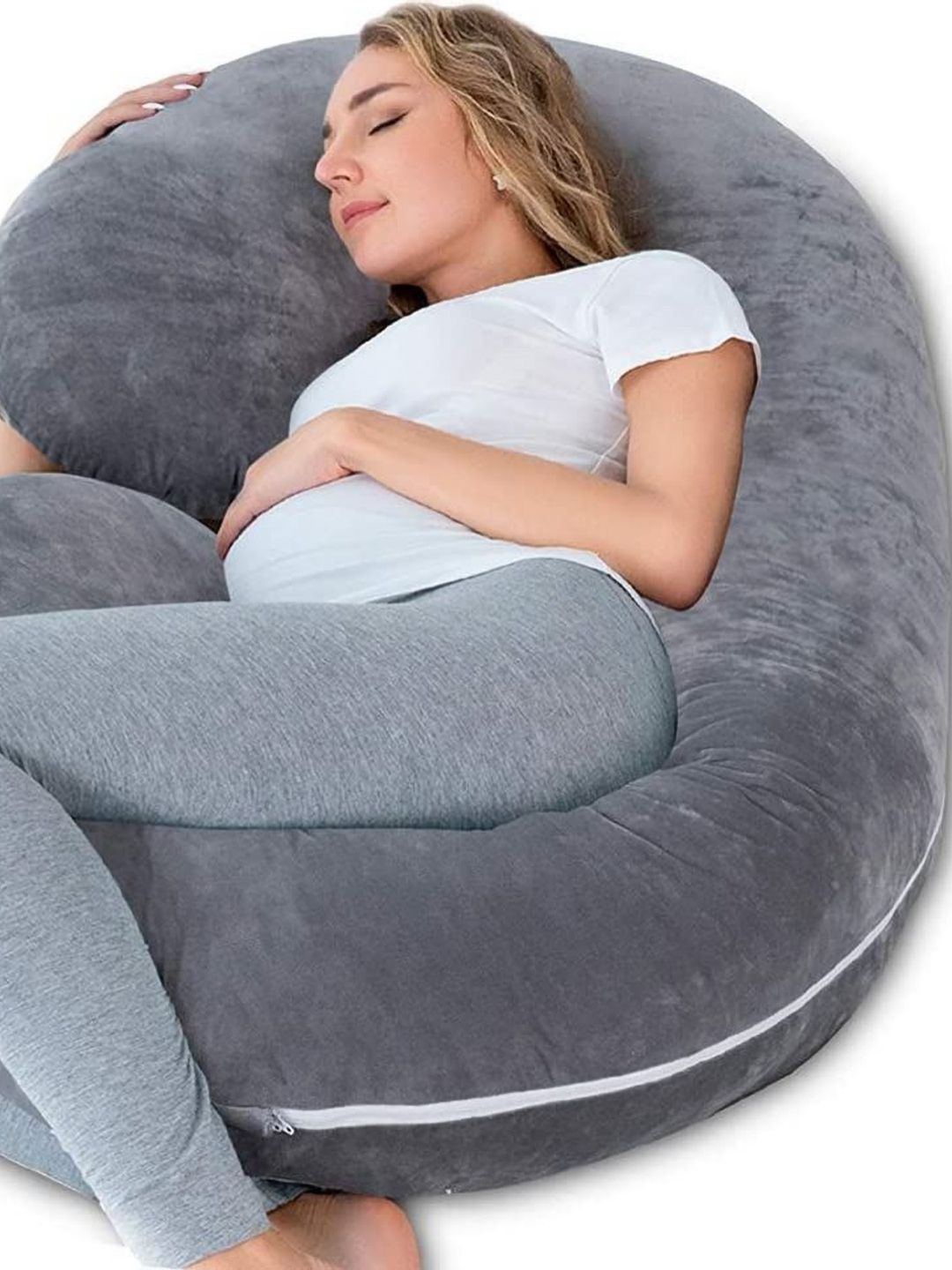 Pum Pum Grey Fibre Filled Faux Velvet Ultra Soft Maternity Pillow-picture-17