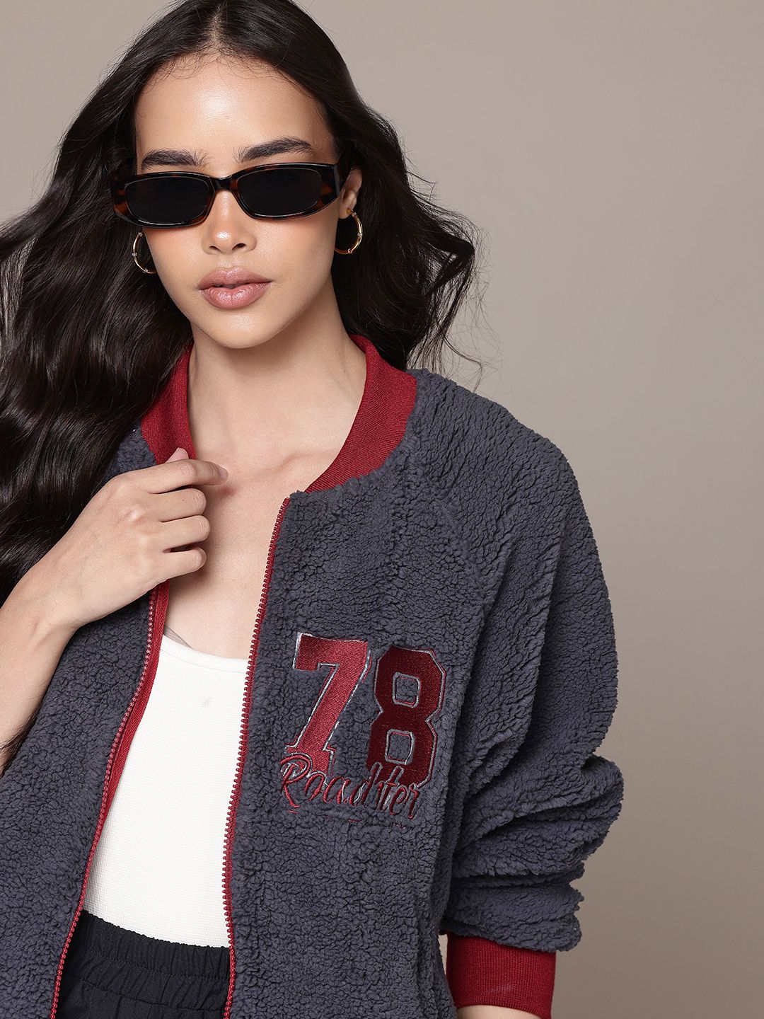 The Roadster Lifestyle Co. Fleece Oversized Sweatshirt with Varsity Embroidered Detail-picture-39