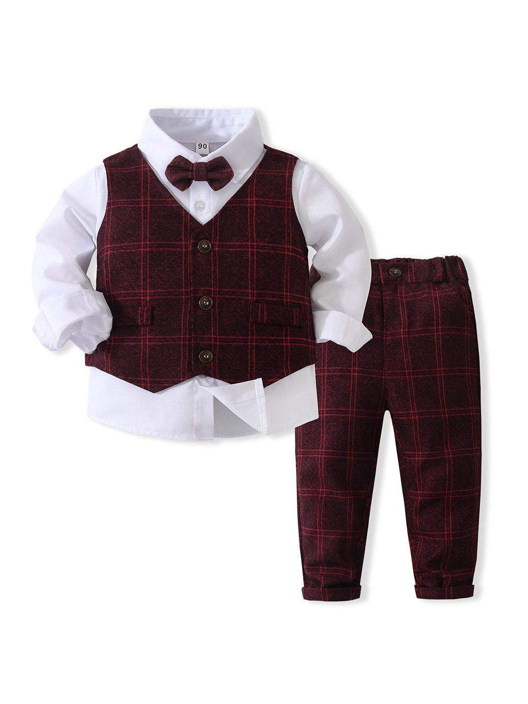 StyleCast x Revolte Boys Checked Pure Cotton Single-Breasted Three Piece Suit-picture-11