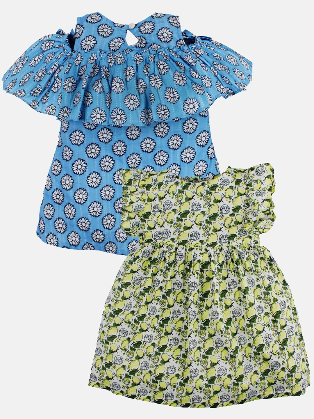 KiddoPanti Girls Pack Of 2 Cotton Floral Printed Dress-picture-38
