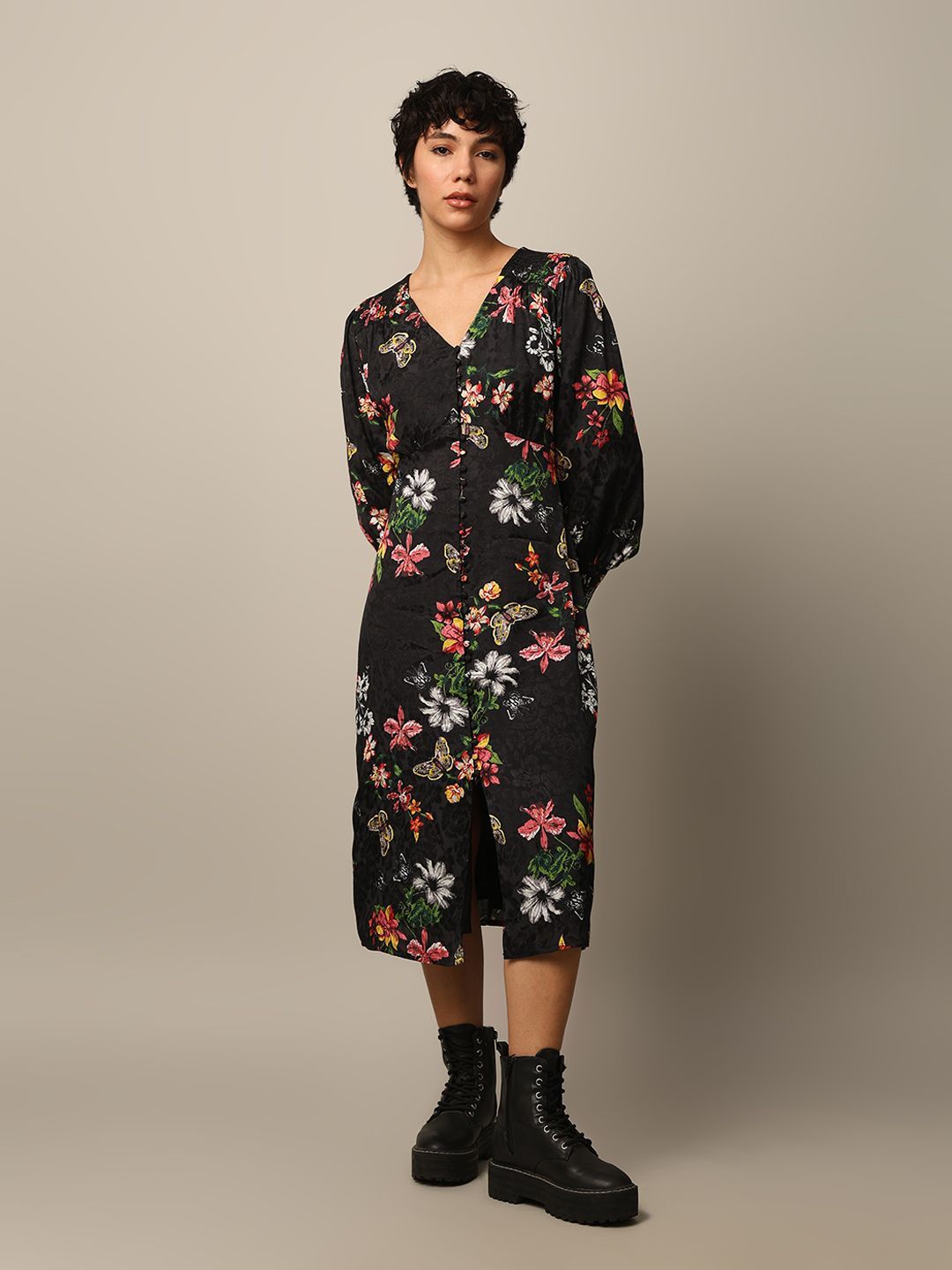 ONLY Floral Print Jacquard Shift Midi Dress-picture-19