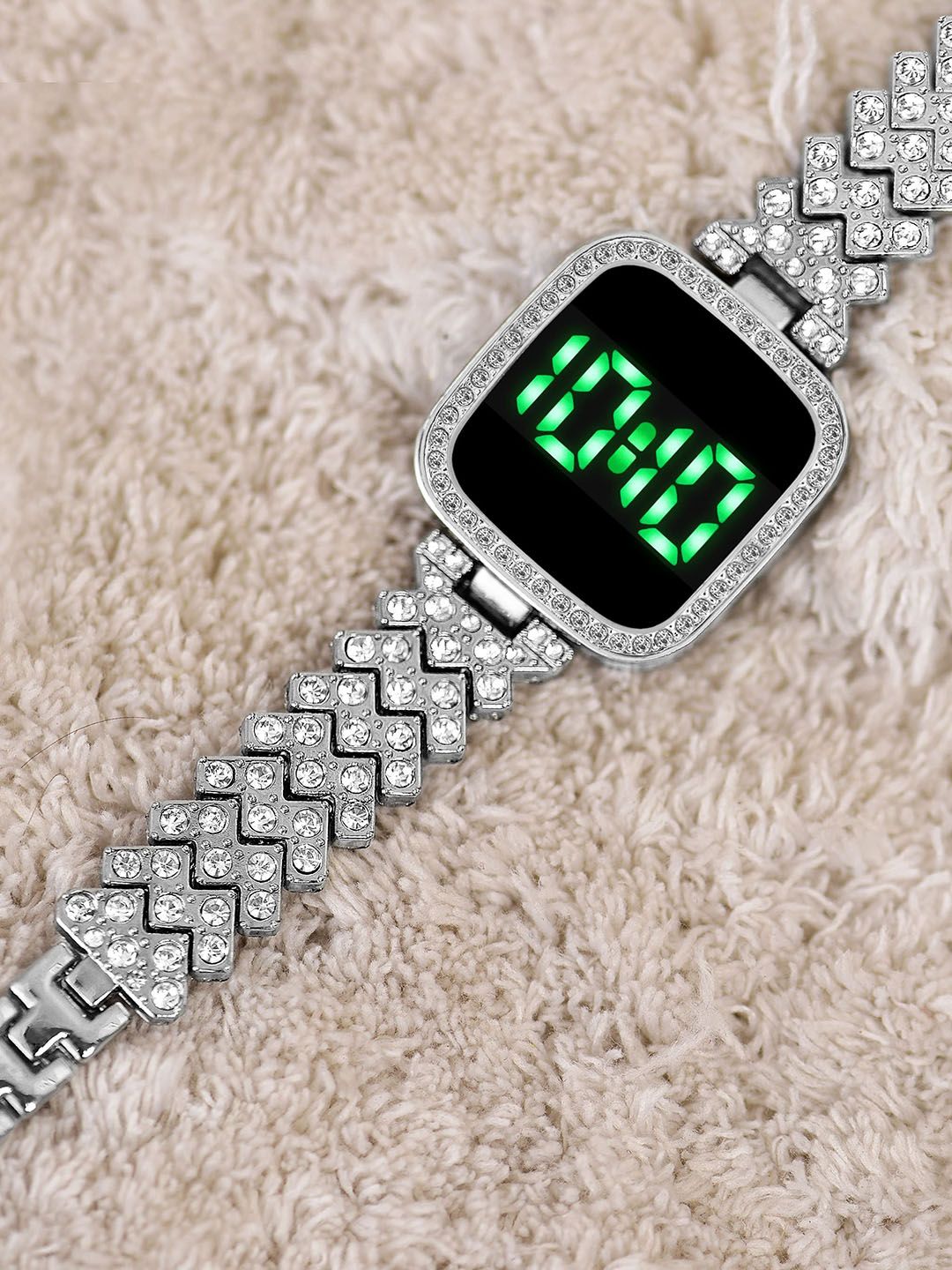 SWADESI STUFF Women Embellished Straps Digital Automatic Watch SDS 154 SQUARE SILVER-image-42