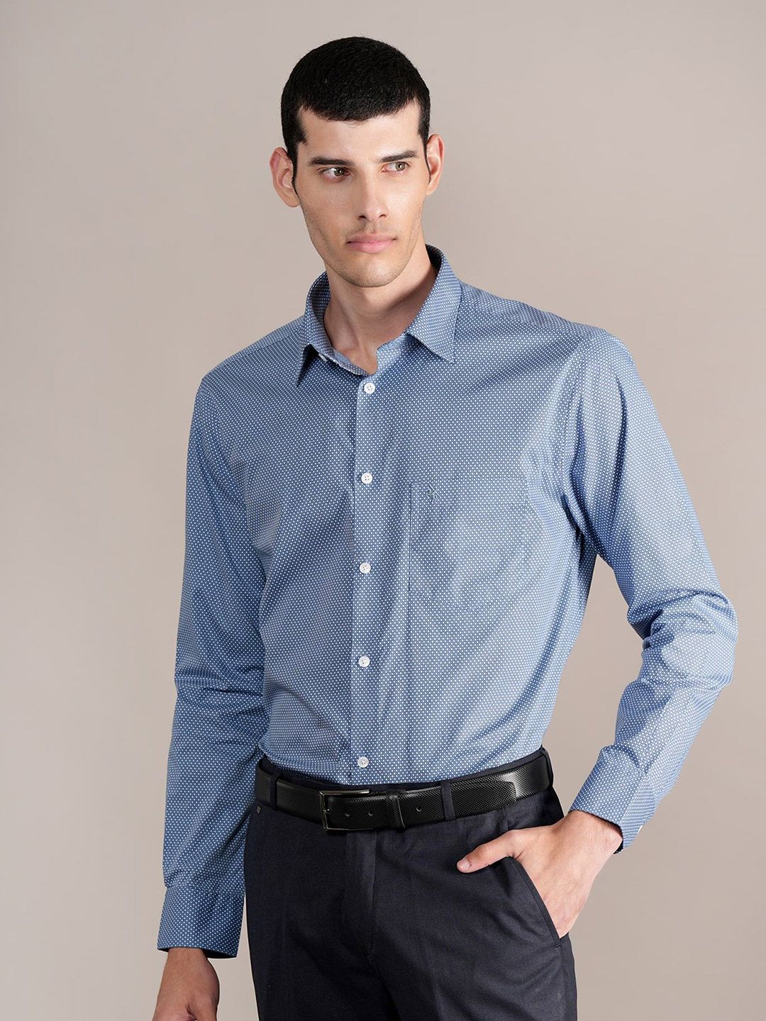 Cantabil Men Spread Collar Micro Ditsy Printed Cotton Formal Shirt-image-45