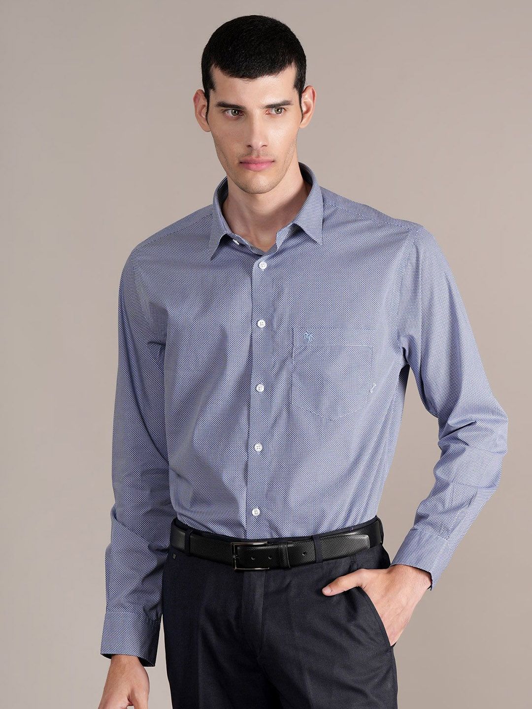 Cantabil Men Spread Collar Micro Ditsy Printed Cotton Formal Shirt-picture-23