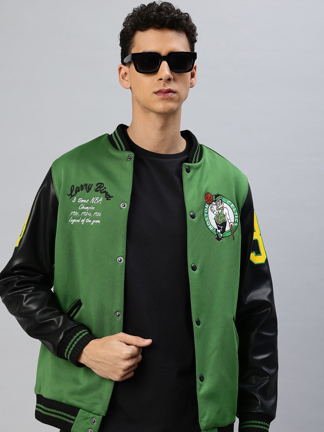 NBA Colourblocked Larry Bird Boston Celtics Varsity Jacket-image-3