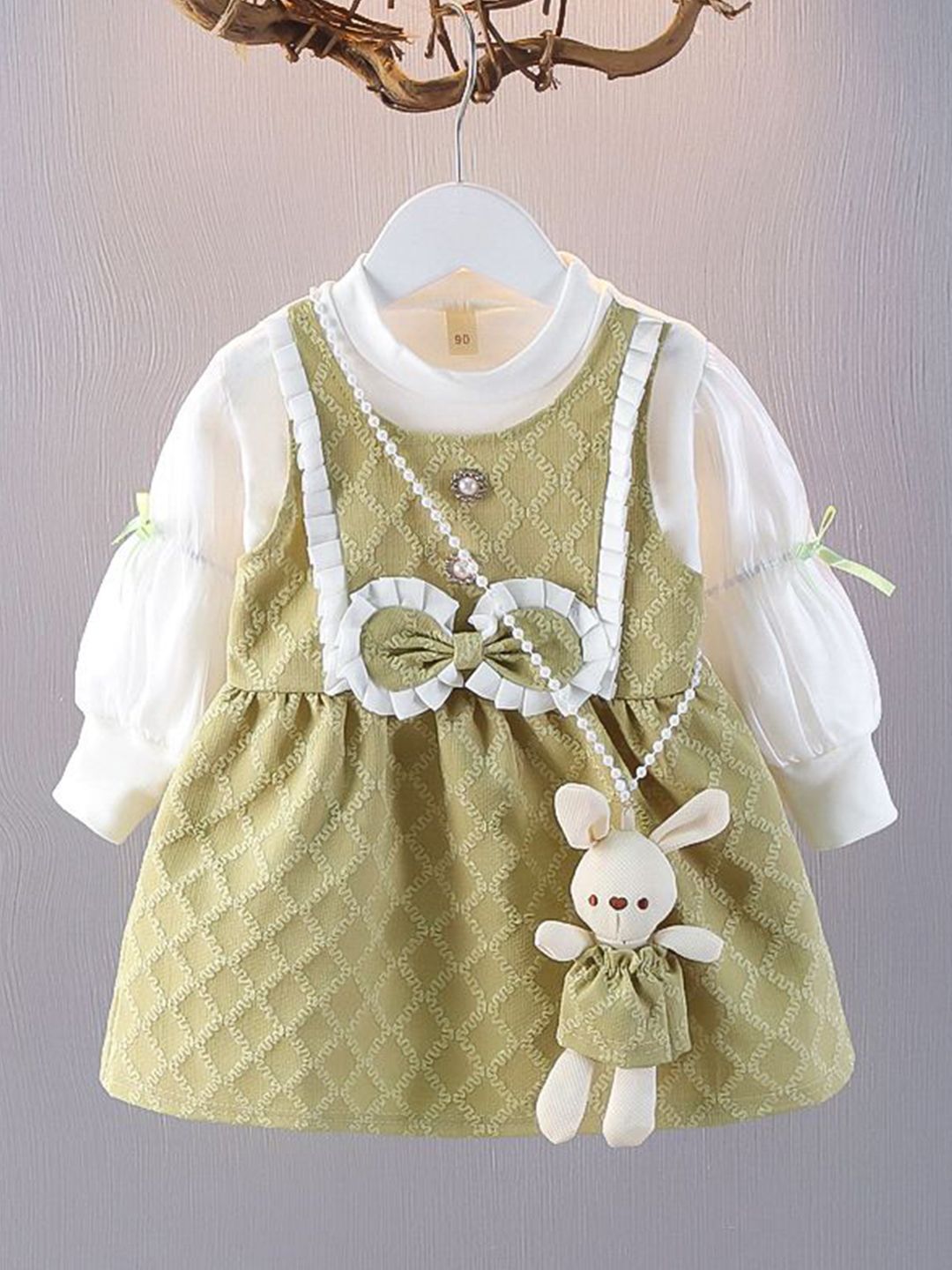 YK Girls Cotton Self Design Fit & Flare Dress