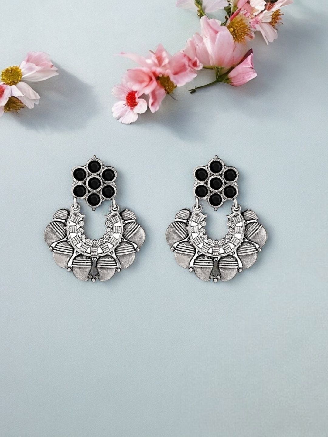 Sangria Silver-Plated Stone Studded Drop Earrings-picture-26