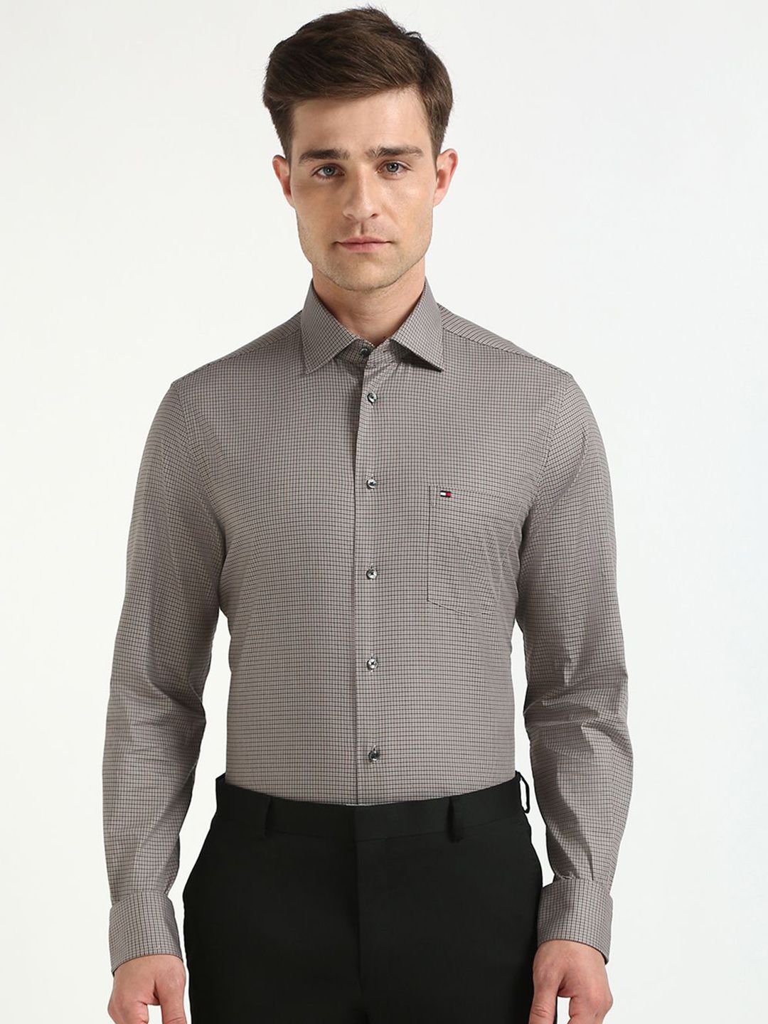 Tommy Hilfiger Men Spread Collar Solid Cotton Formal Shirt-image-48