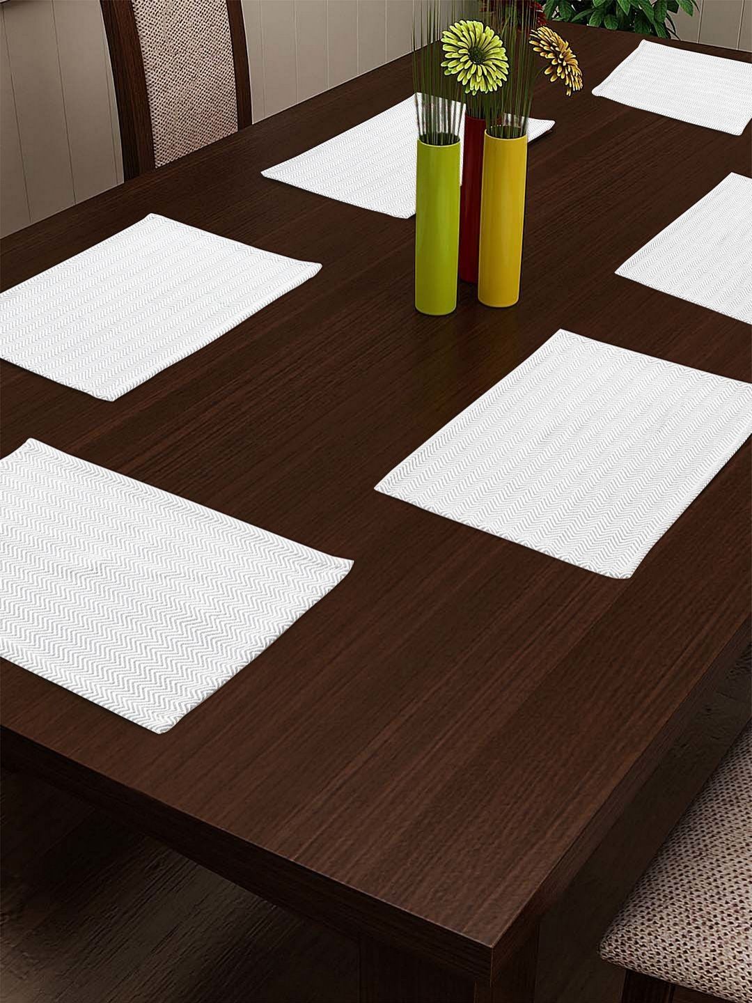 Aura Grey & White 6 Pieces Geometric Printed Cotton Table Placemats-image-8