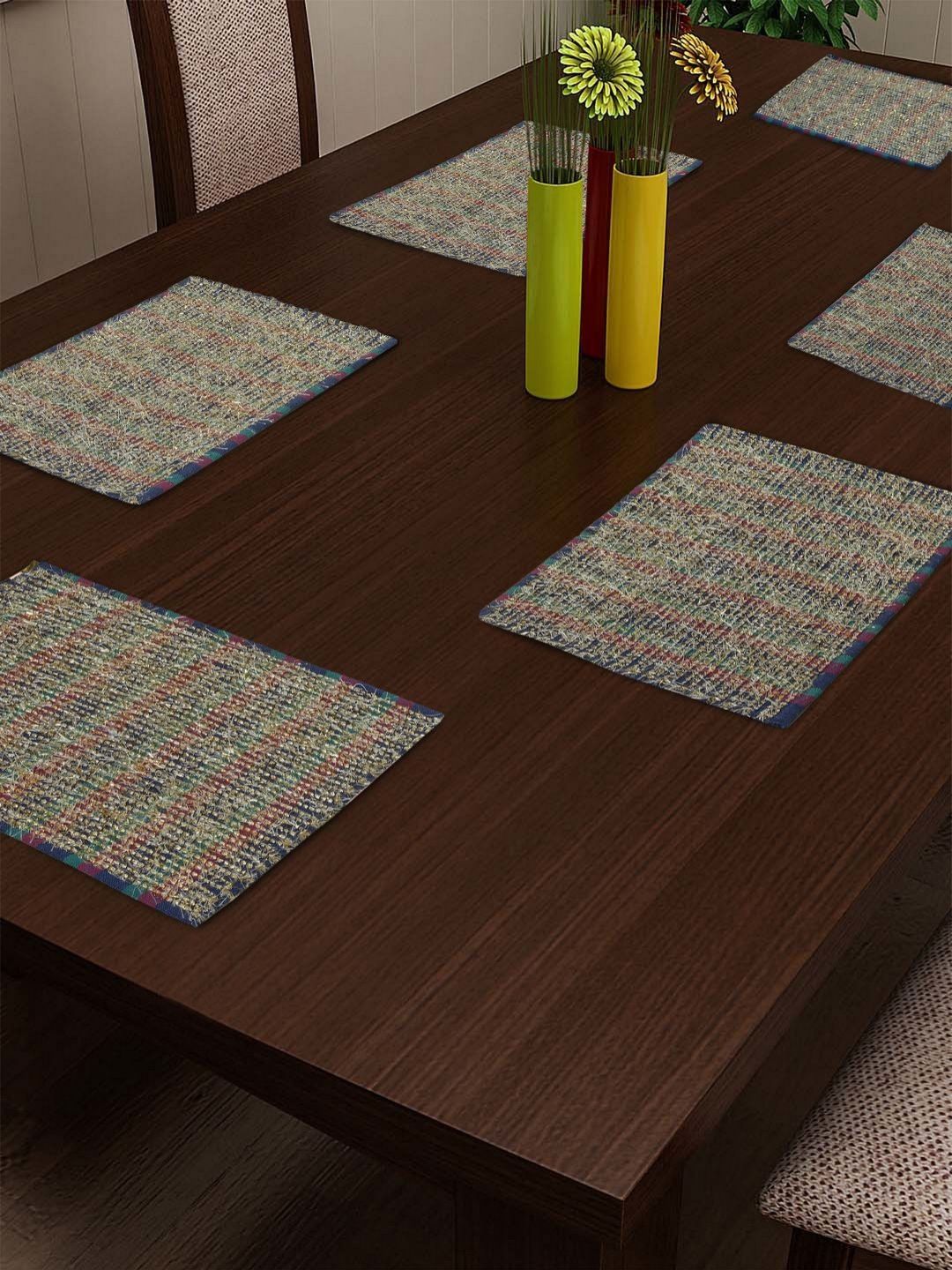 Aura Blue & Pink 6 Pieces Abstract Woven Design Cotton Dining Table Placemats-image-25