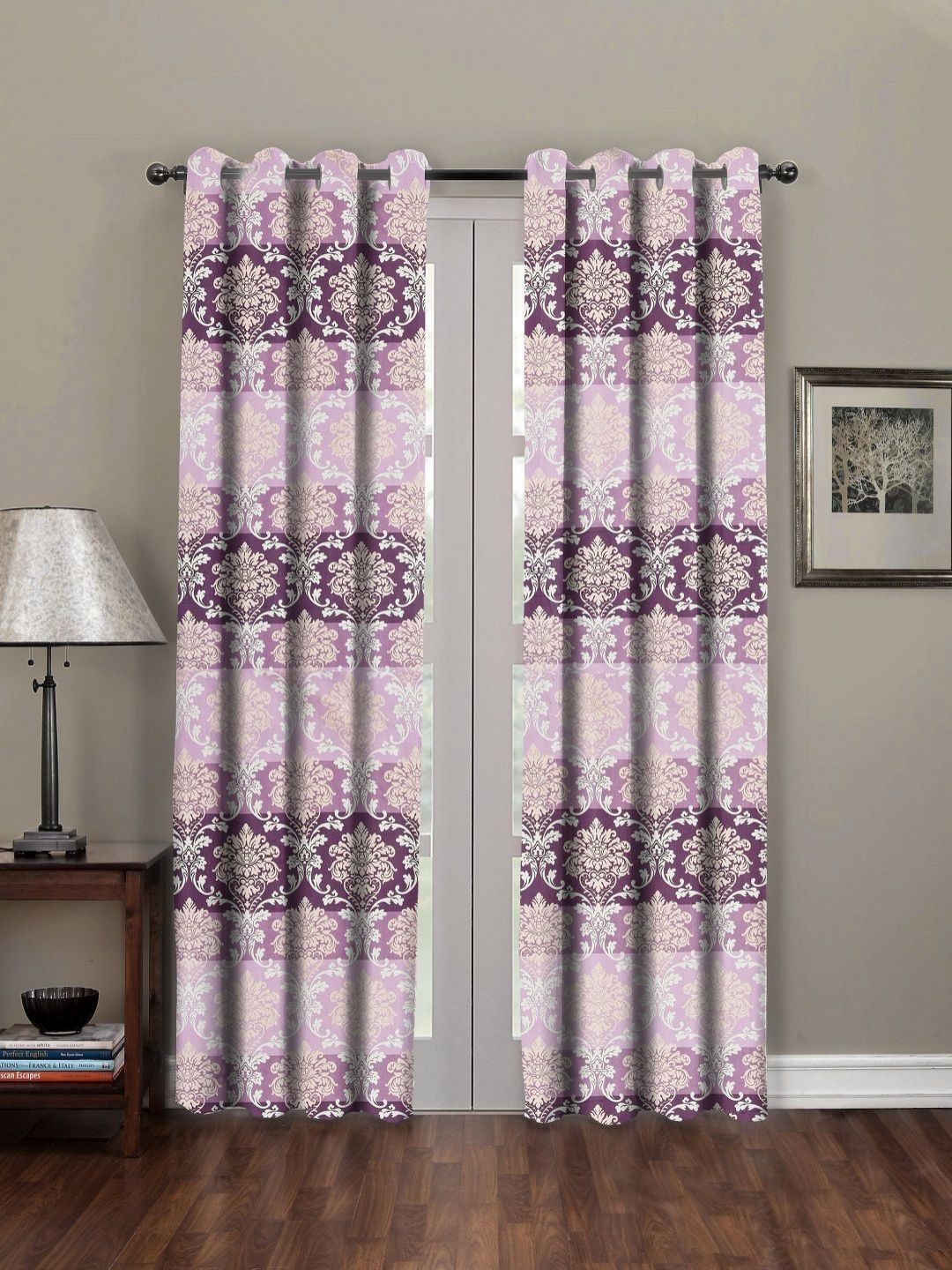 RRC Pink & Maroon Set of 2 Floral Room Darkening Door Curtain-picture-42
