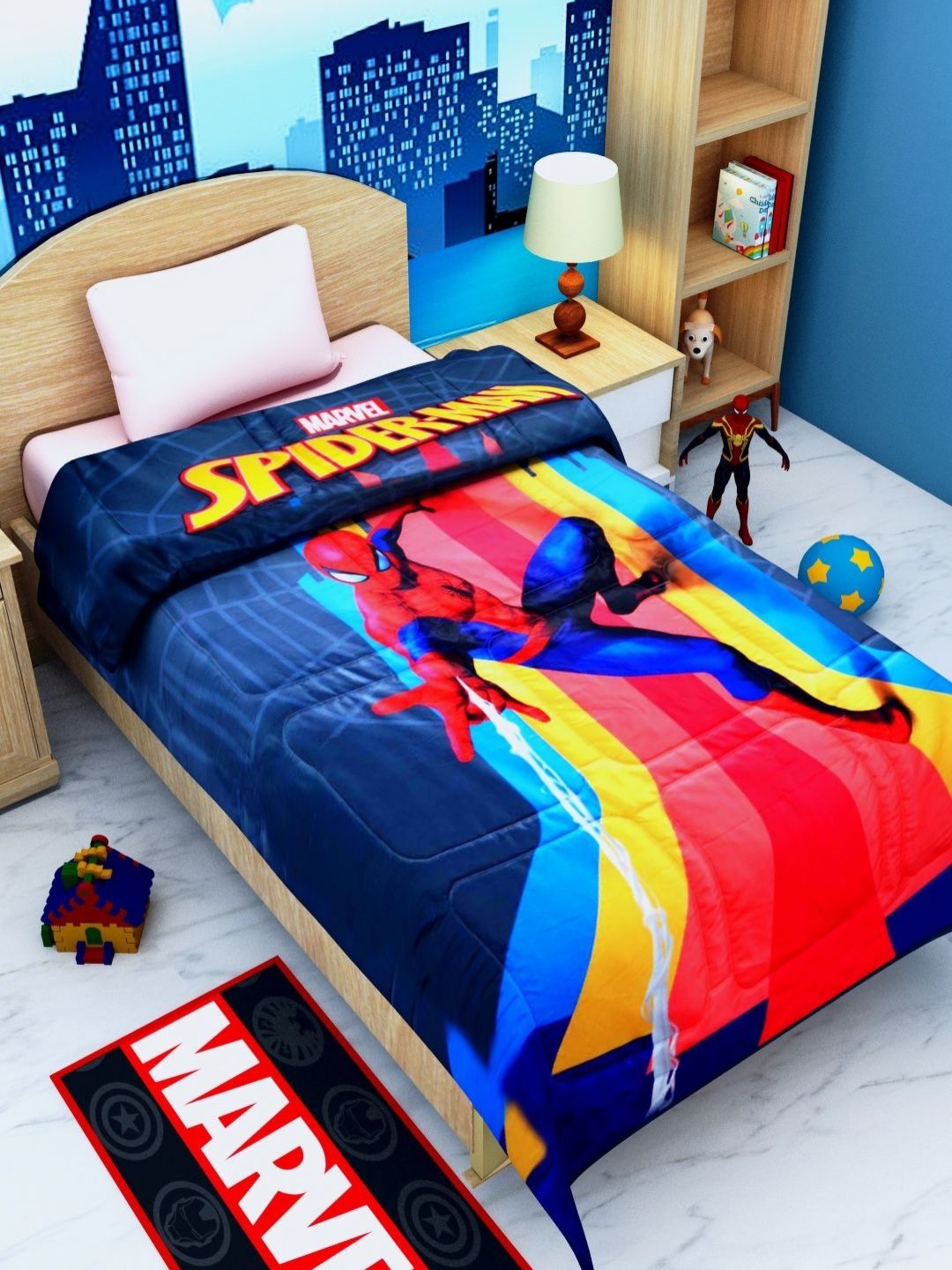 Athom Living Red & Blue Marvels Spider Printed AC Room 350 GSM Single Bed Comforter-picture-14